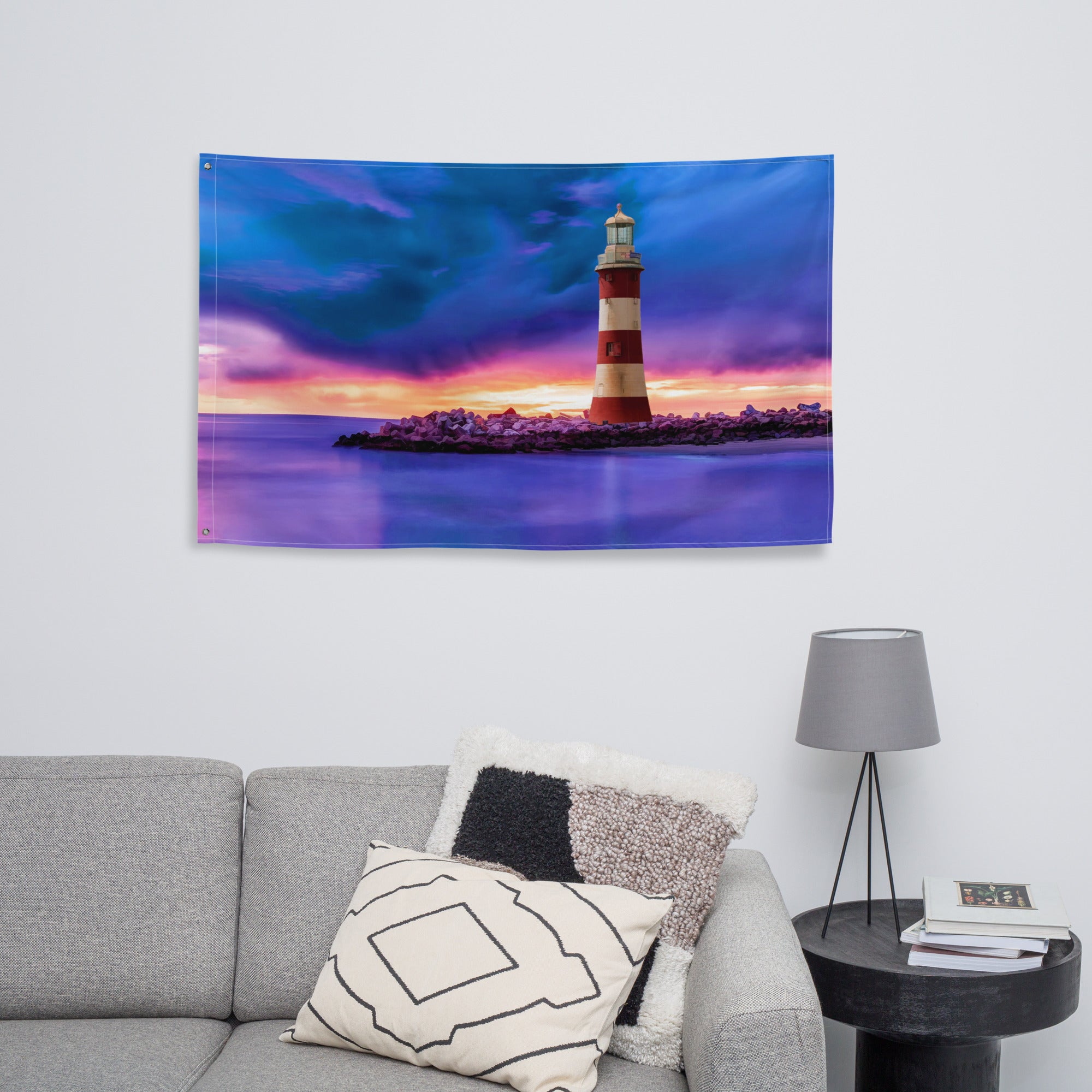 Lighthouse and Sea Painting Flag Tapestry-3
