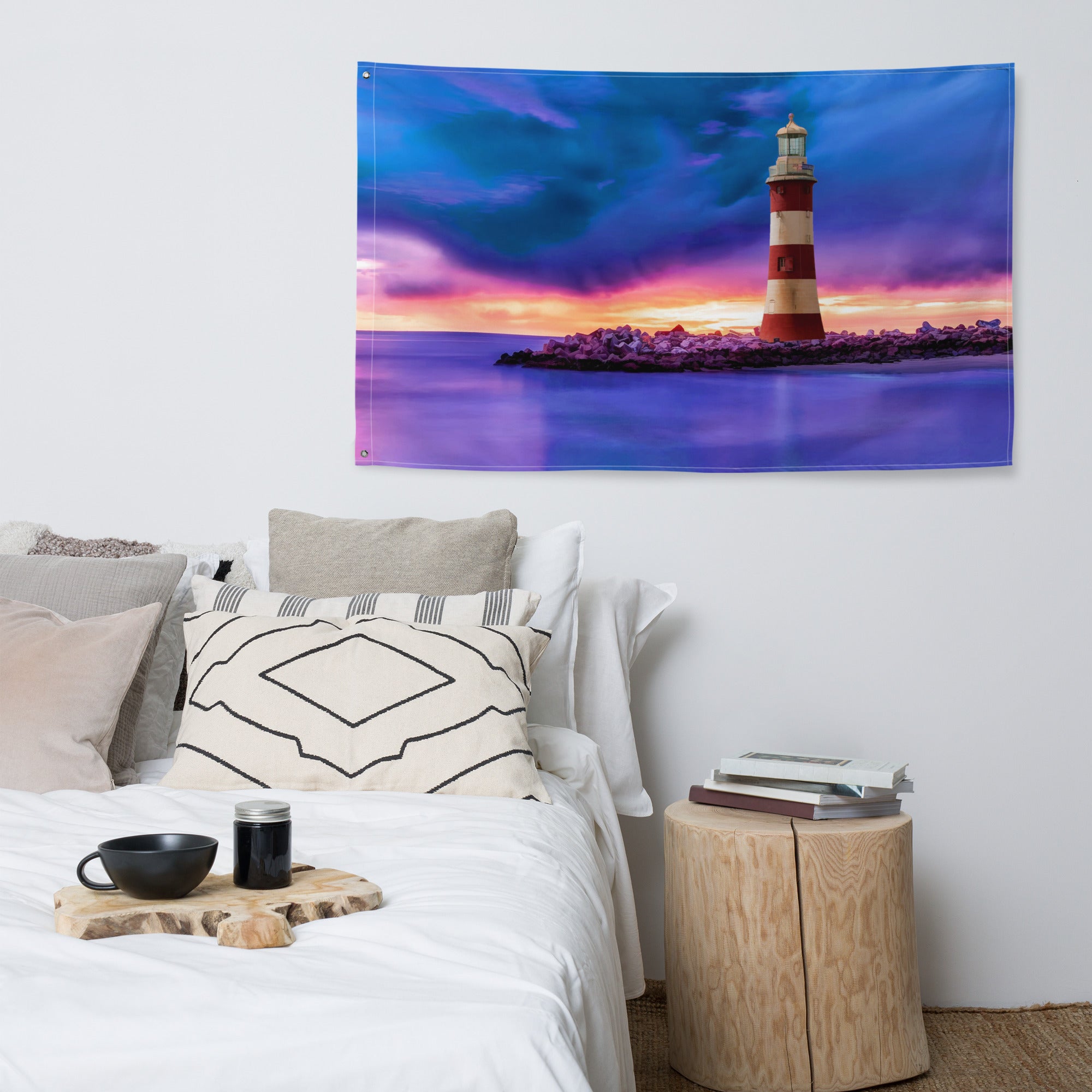 Lighthouse and Sea Painting Flag Tapestry-4