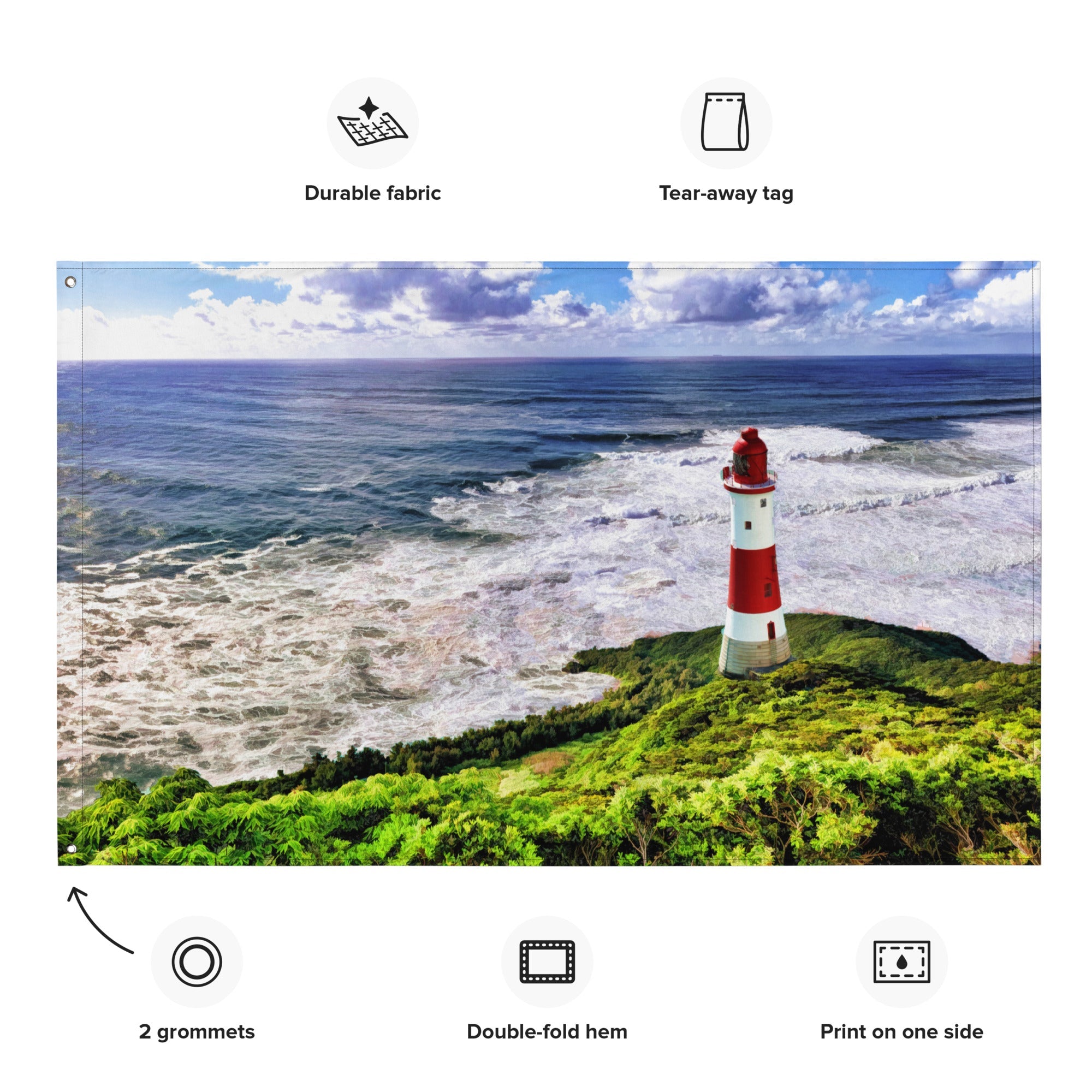 Lighthouse Beach Painting Flag Tapestry-1