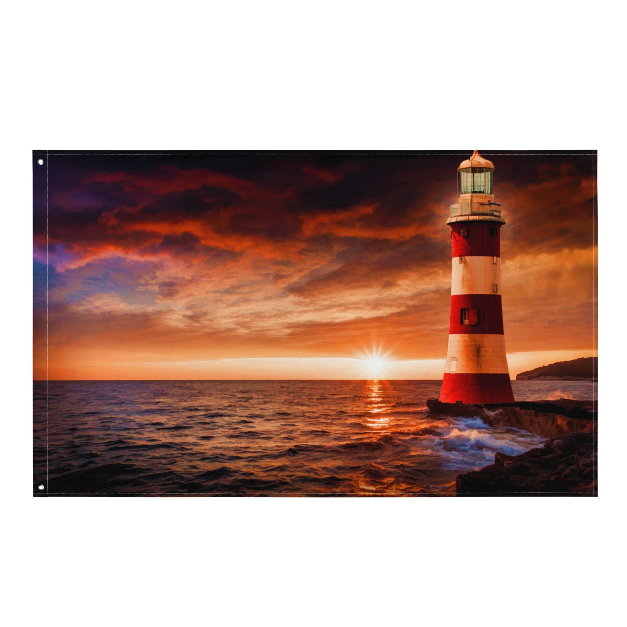 Beautiful Lighthouse Painting Flag Tapestry-0