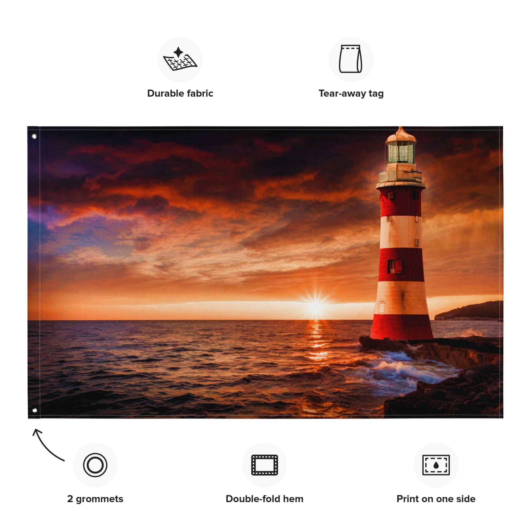 Beautiful Lighthouse Painting Flag Tapestry-1