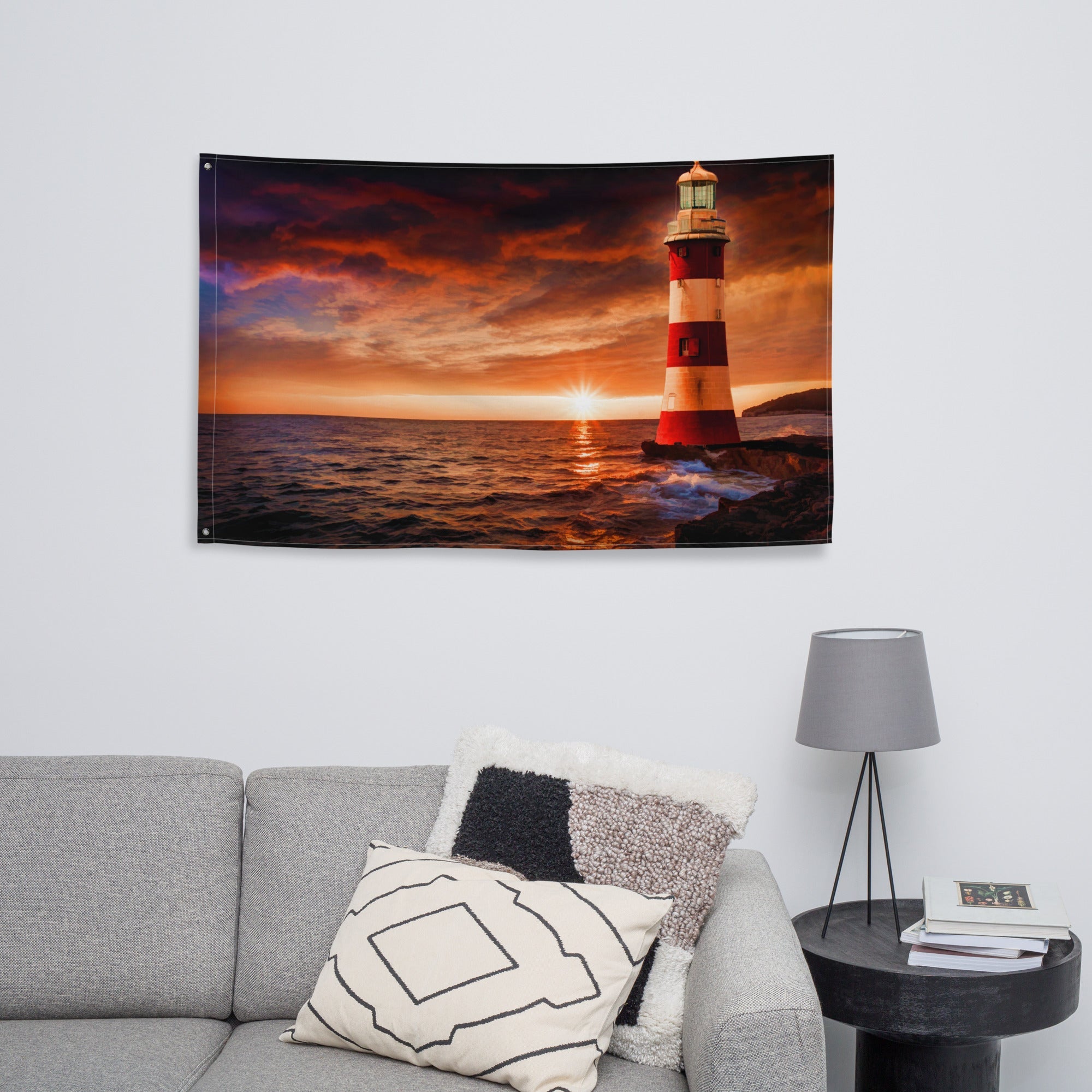 Beautiful Lighthouse Painting Flag Tapestry-3