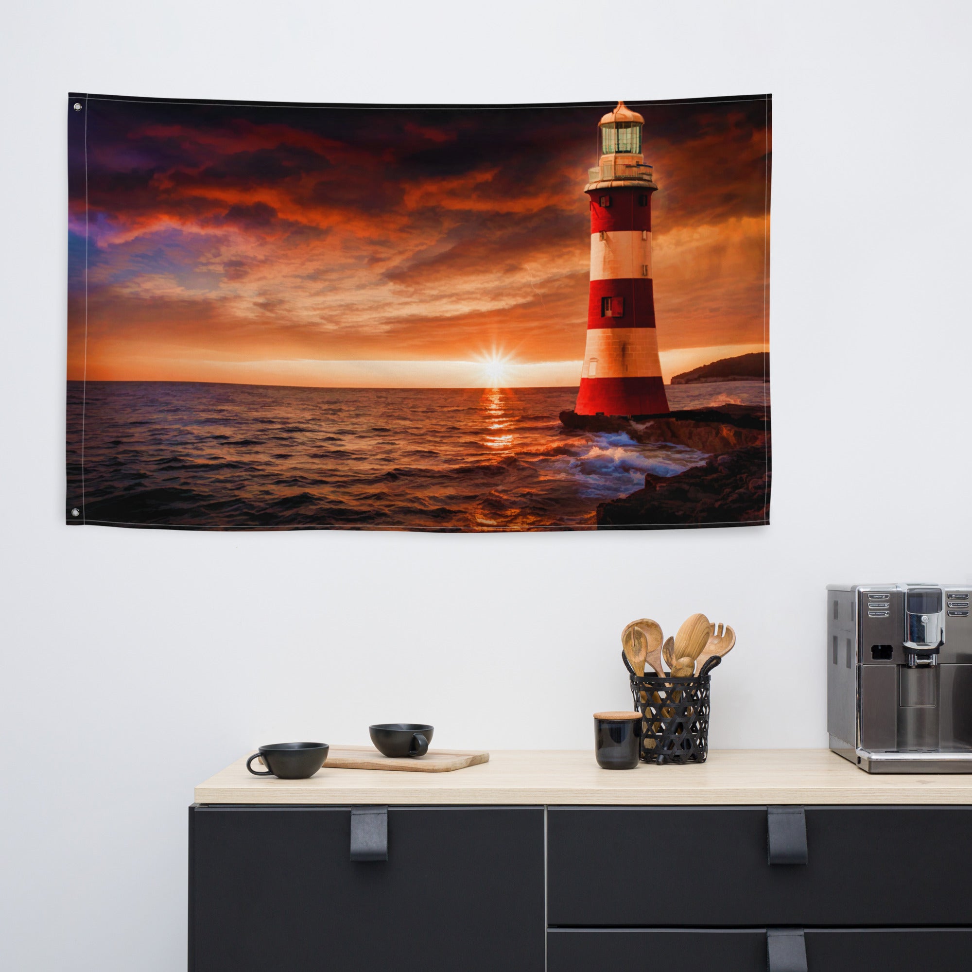 Beautiful Lighthouse Painting Flag Tapestry-4