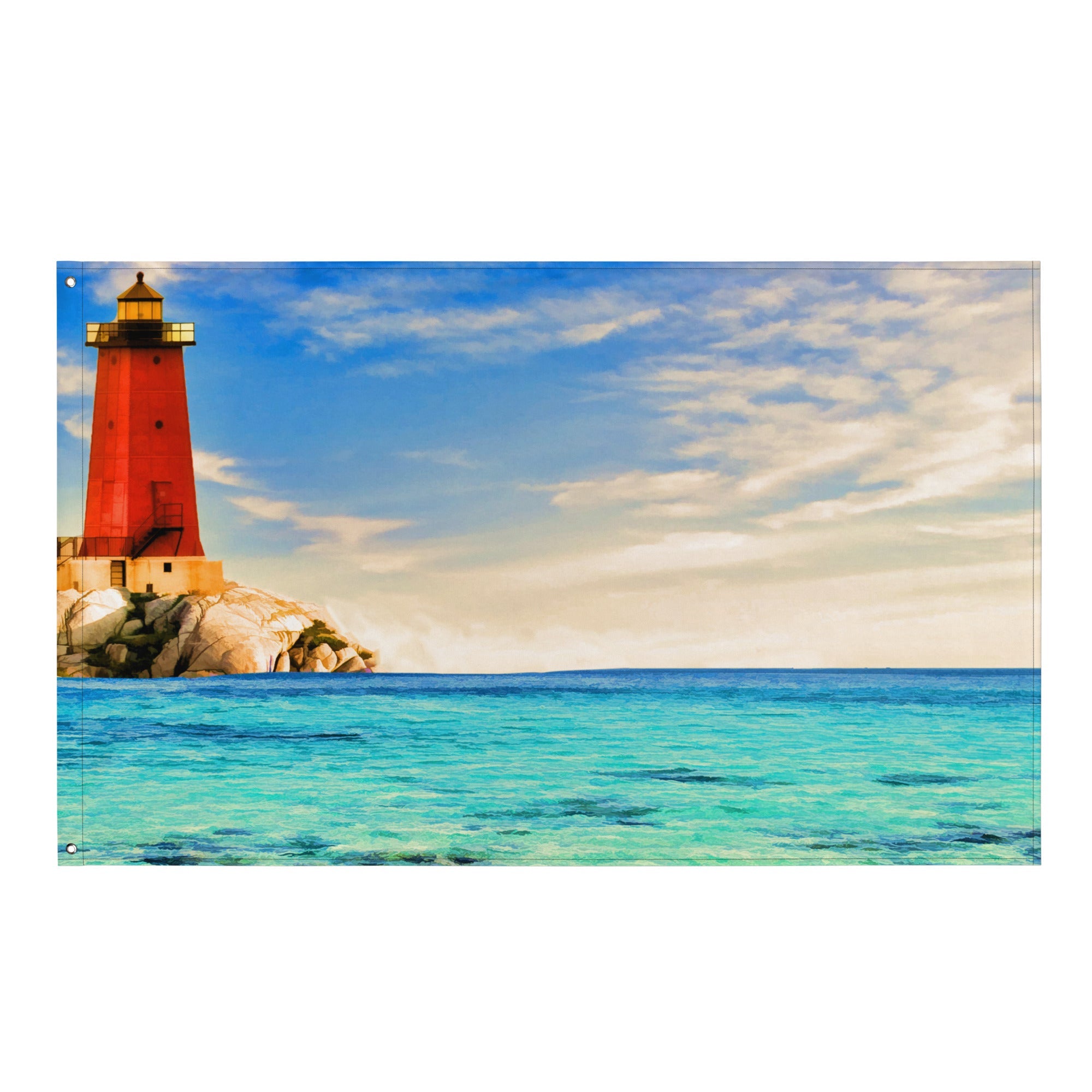 Lighthouse Painting Flag Tapestry-0