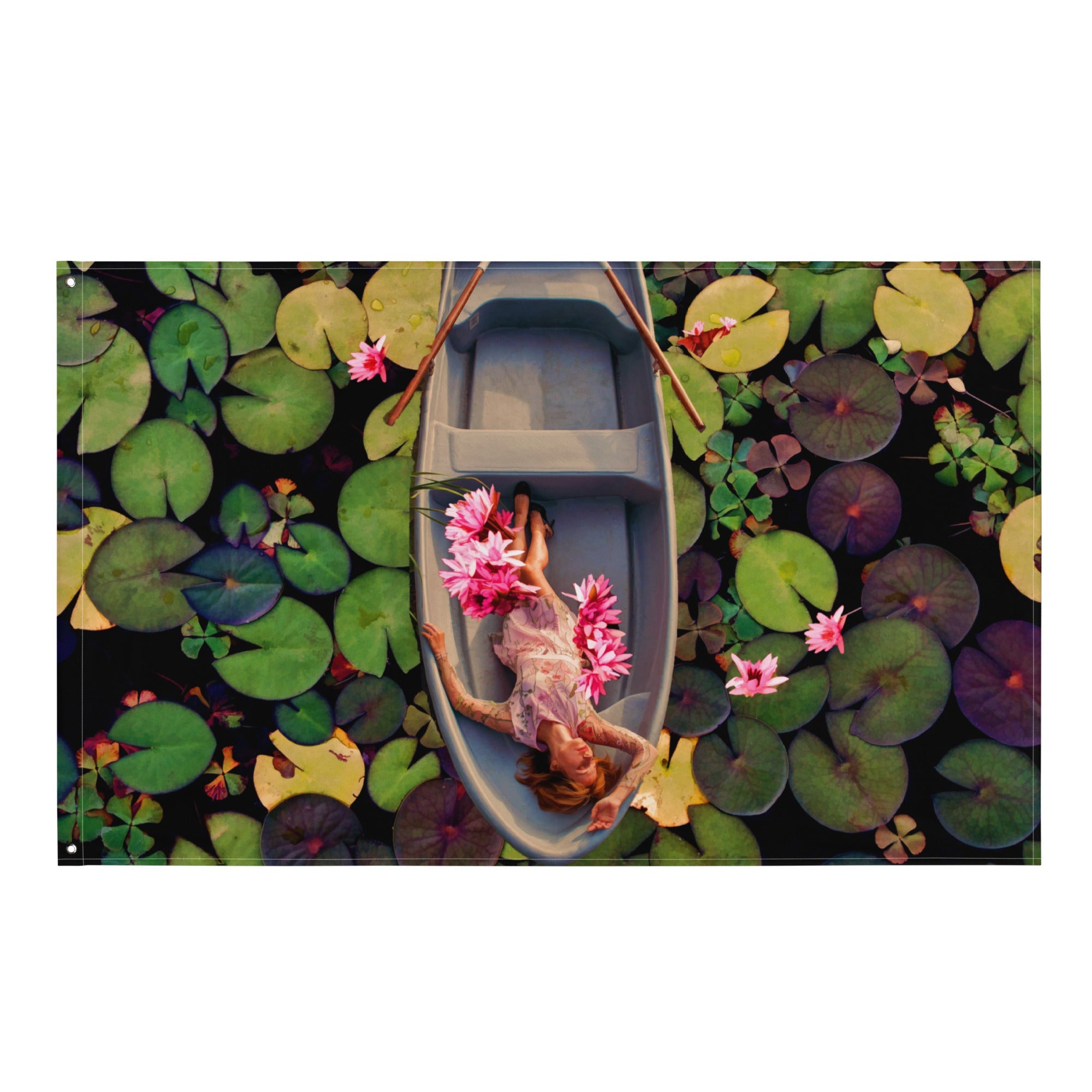 Lily Flower Boat Art Painting Flag Tapestry-0