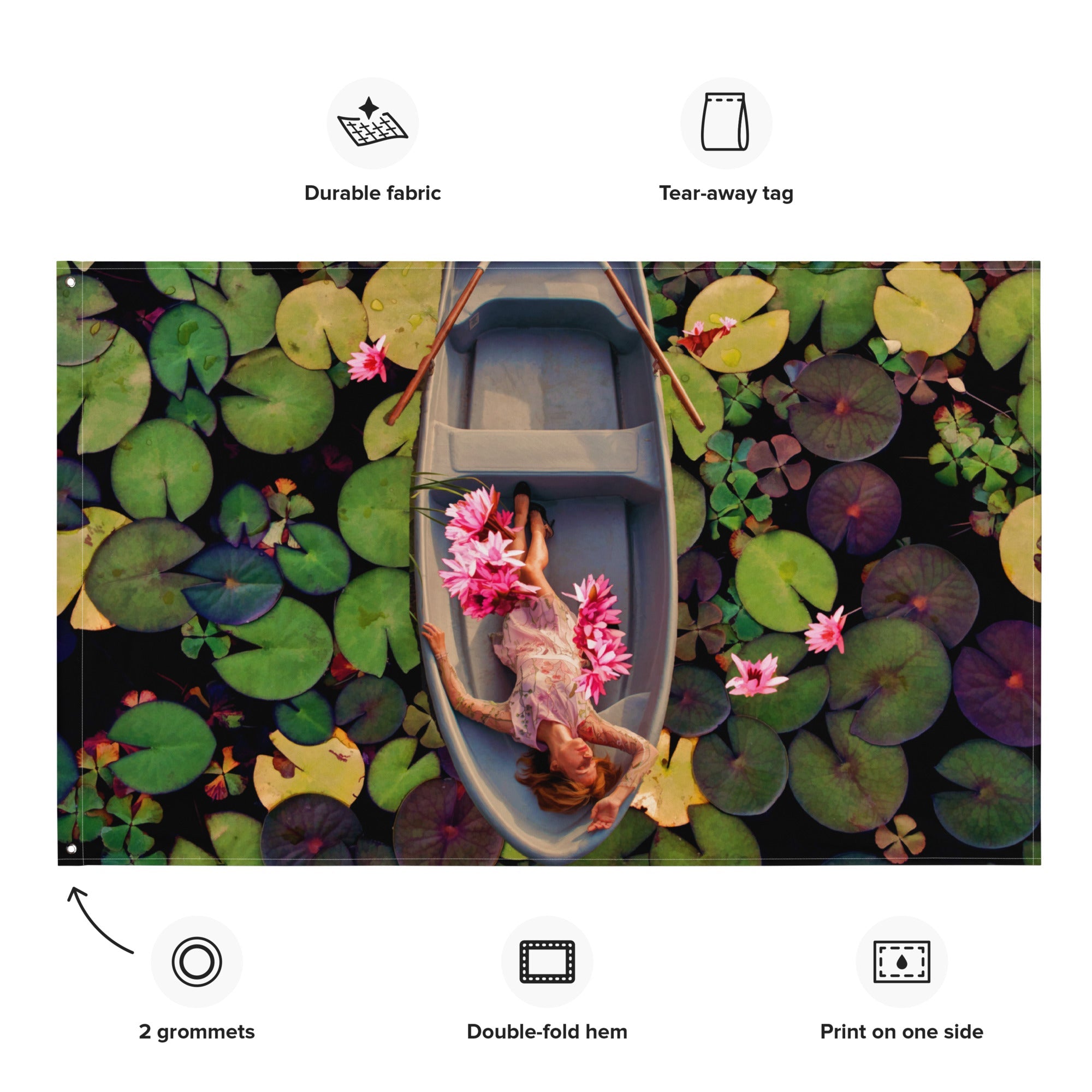 Lily Flower Boat Art Painting Flag Tapestry-1