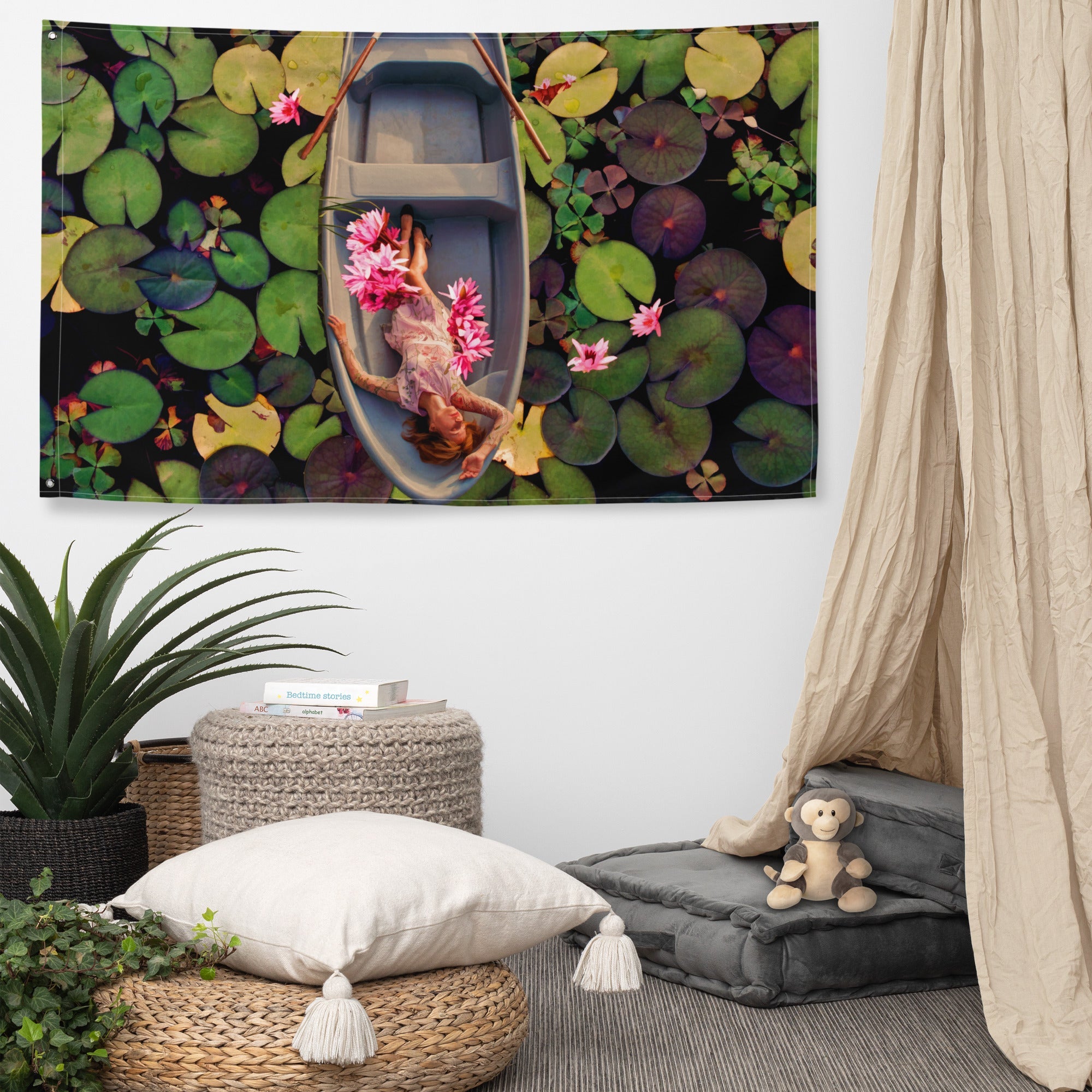 Lily Flower Boat Art Painting Flag Tapestry-4