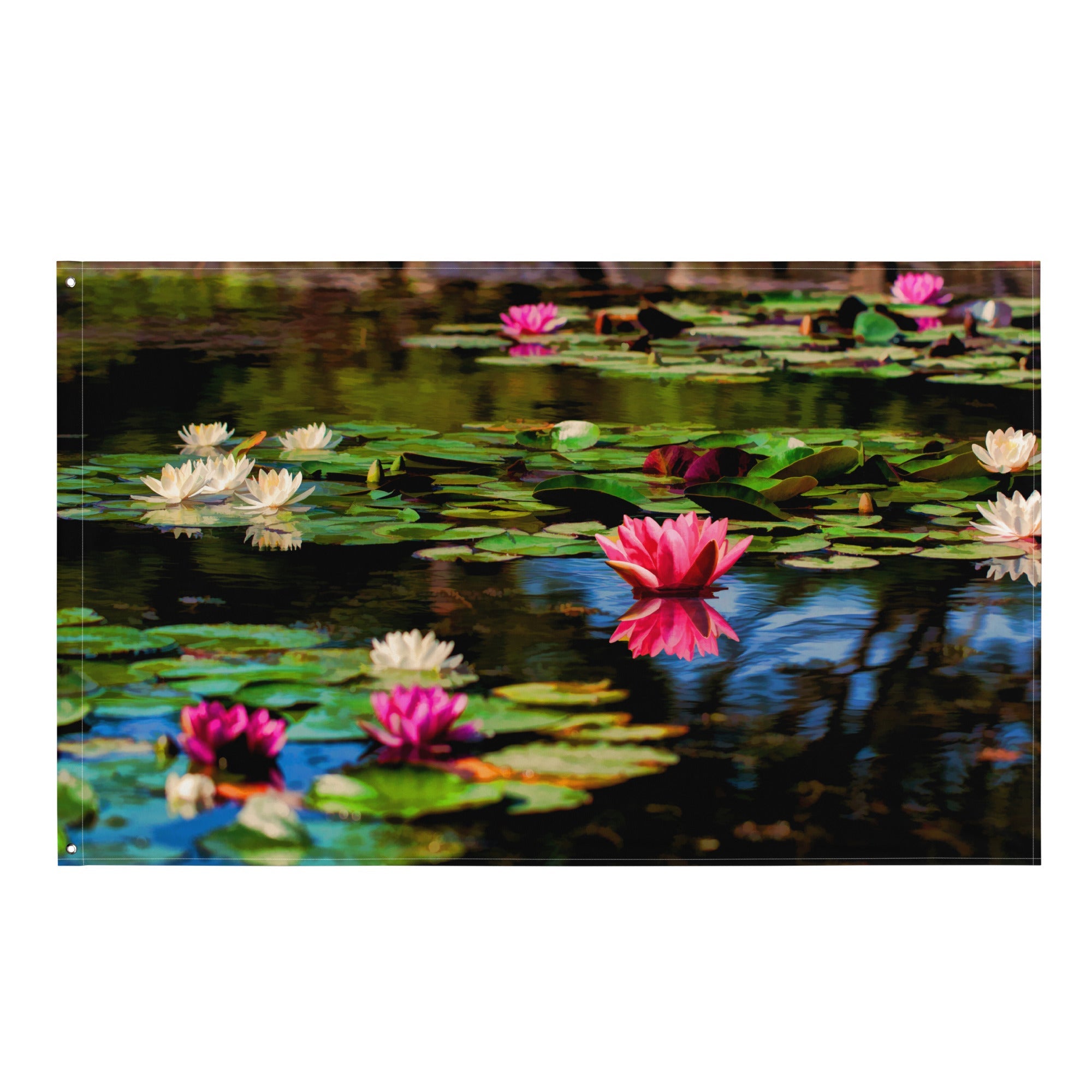 Lily flower in Pond Painting Flag Tapestry-0
