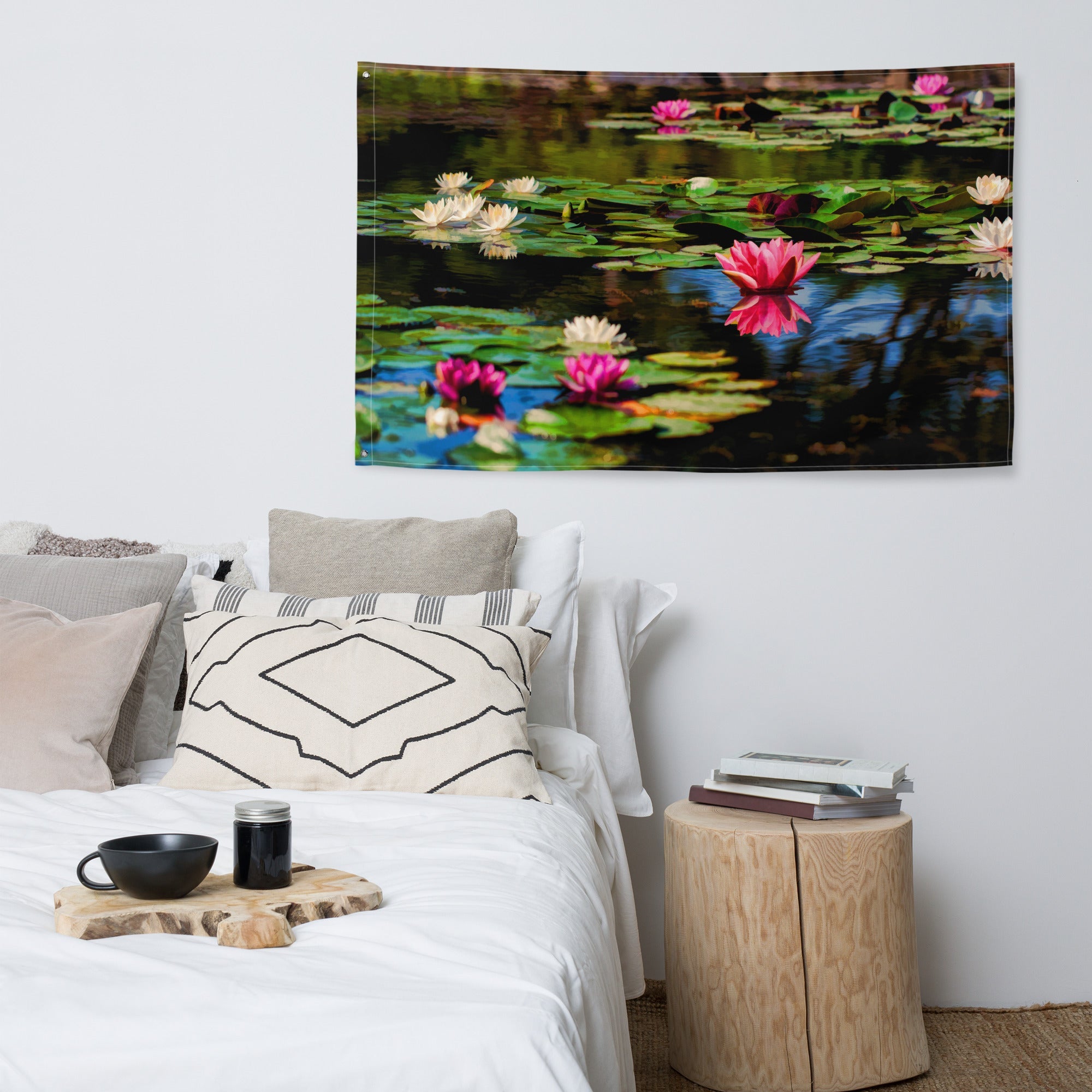 Lily flower in Pond Painting Flag Tapestry-4