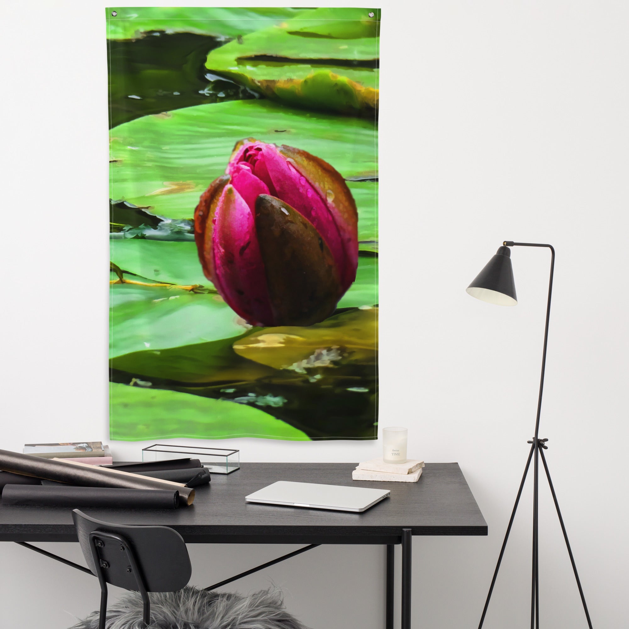 Flower Bud Pond Painting Flag Tapestry-3