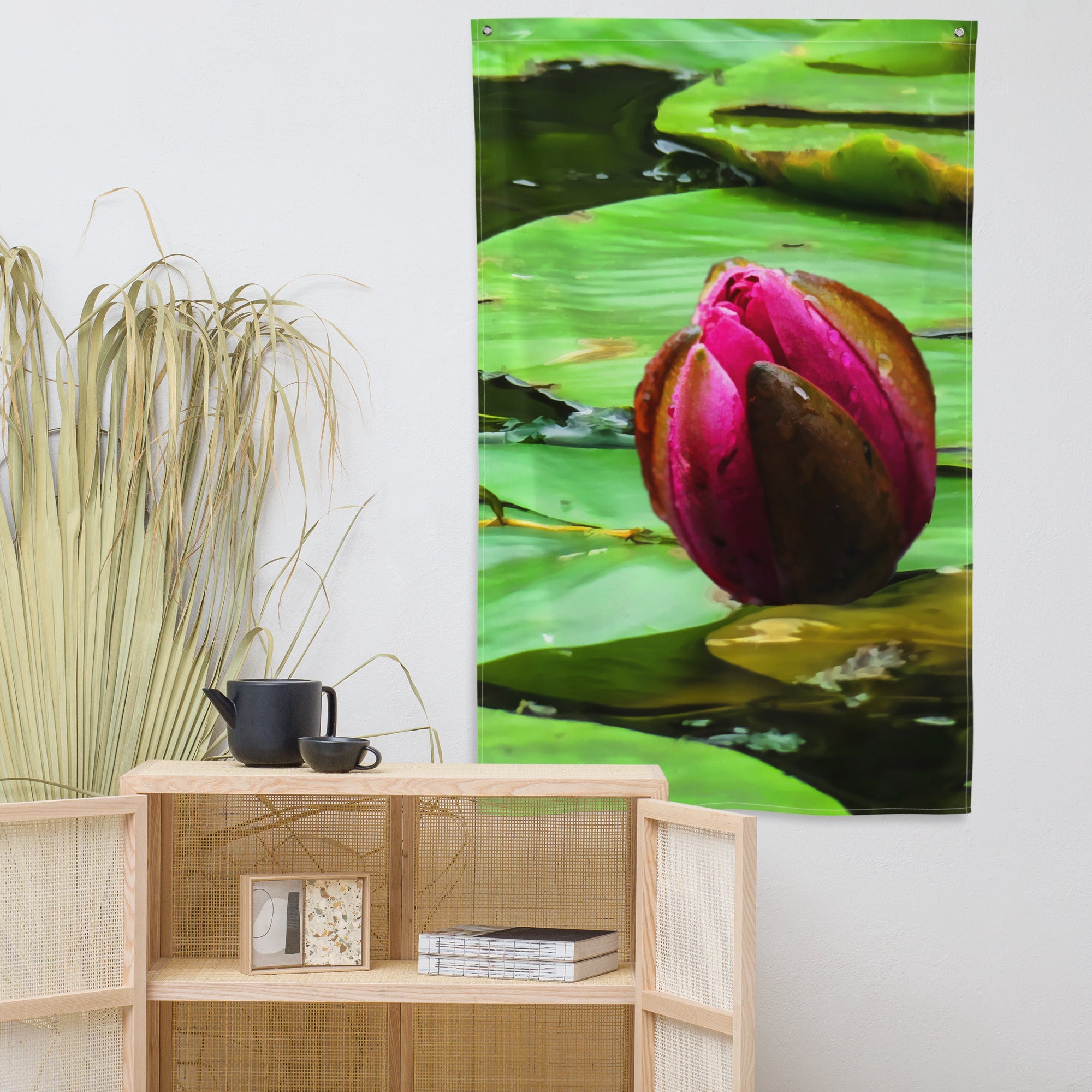 Flower Bud Pond Painting Flag Tapestry-4