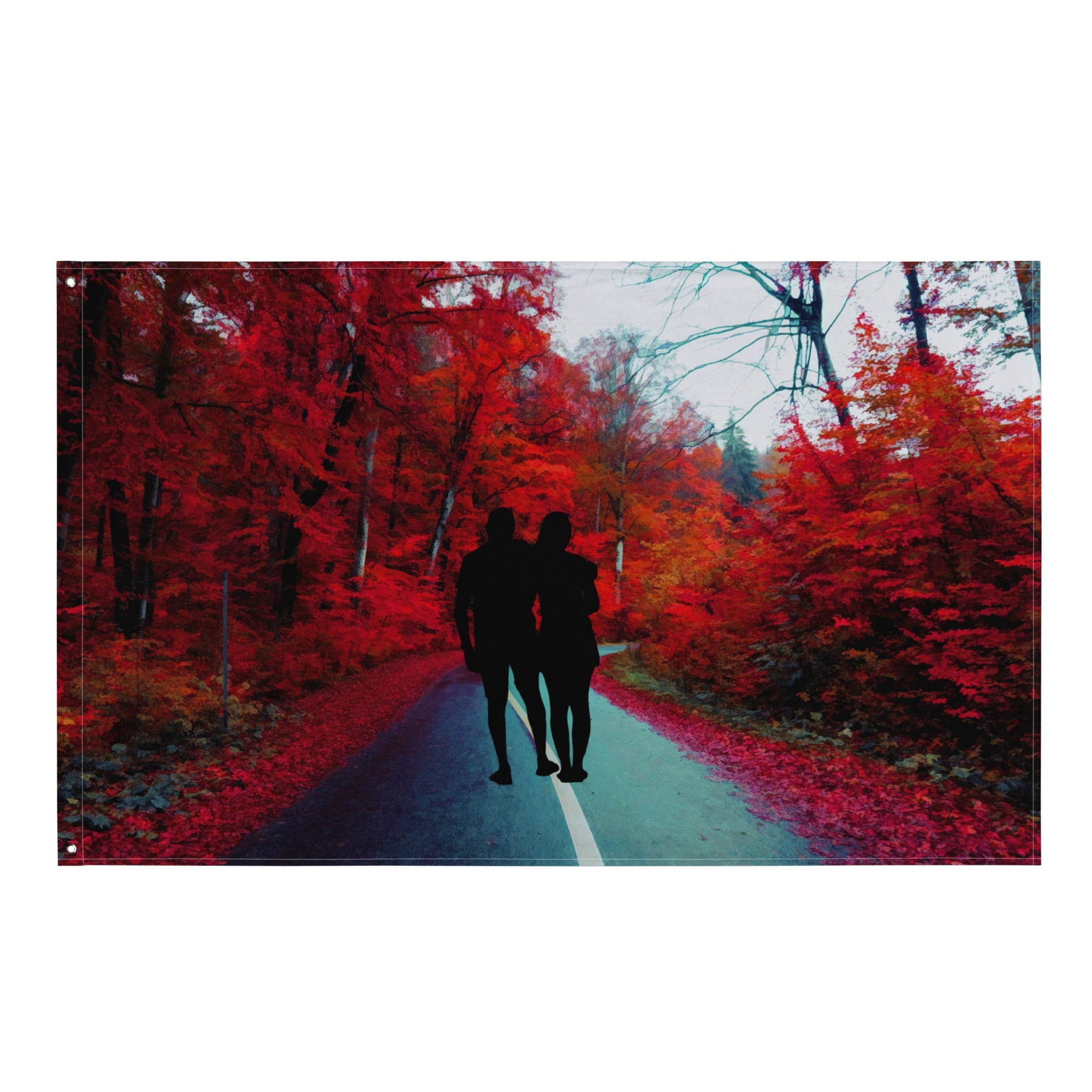 Couple Walk Painting Flag Tapestry-0