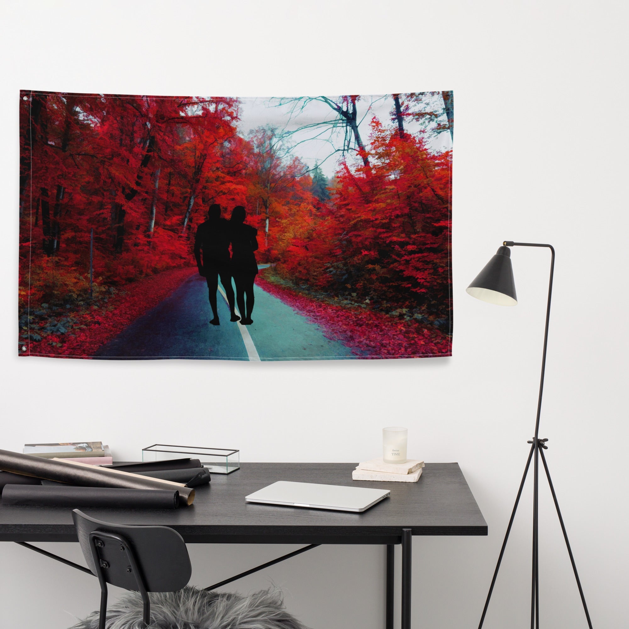 Couple Walk Painting Flag Tapestry-3