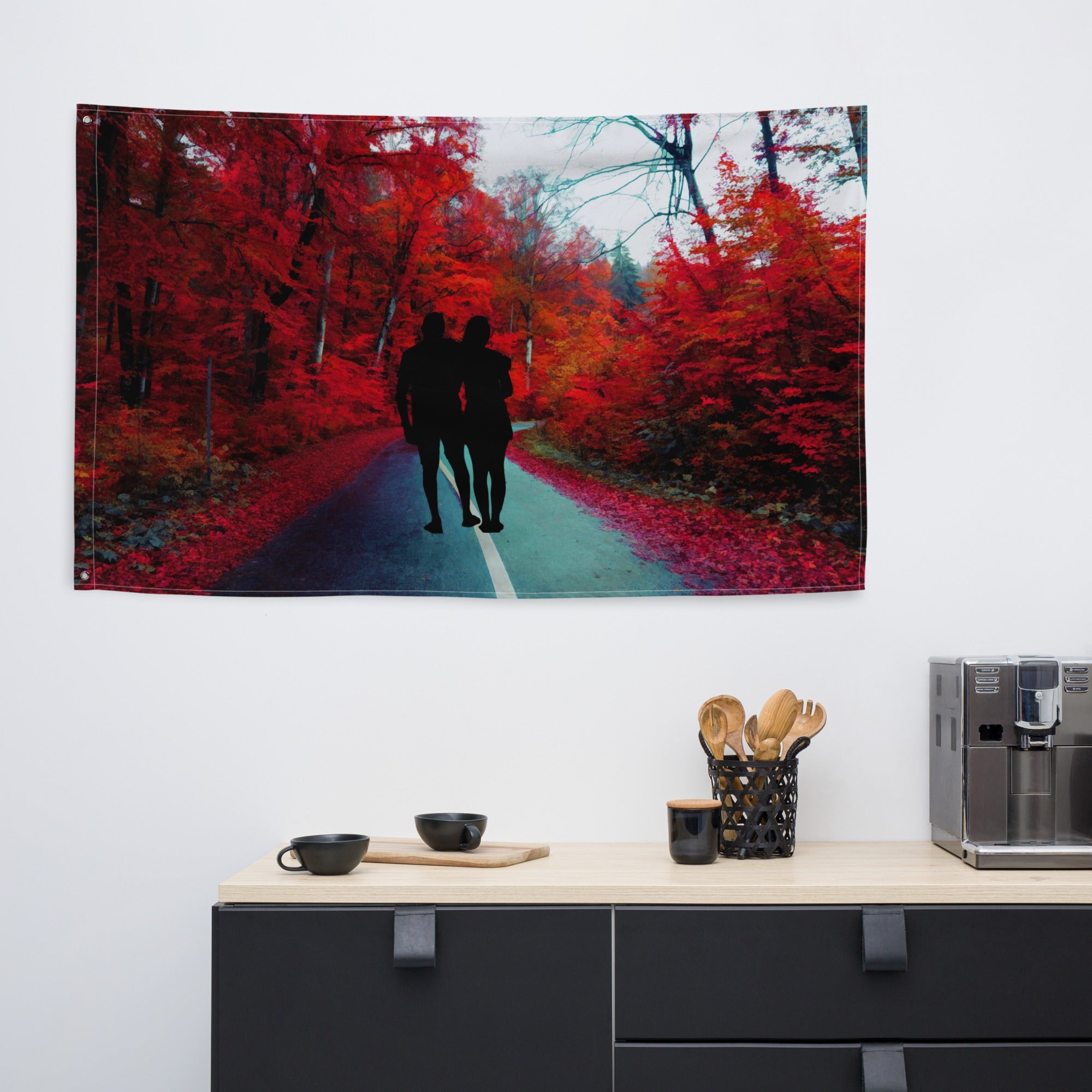 Couple Walk Painting Flag Tapestry-4