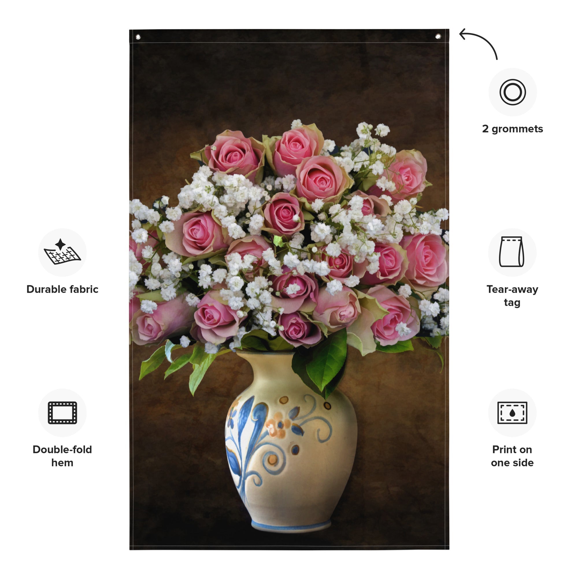 Flower Painting 3 Flag Tapestry-1