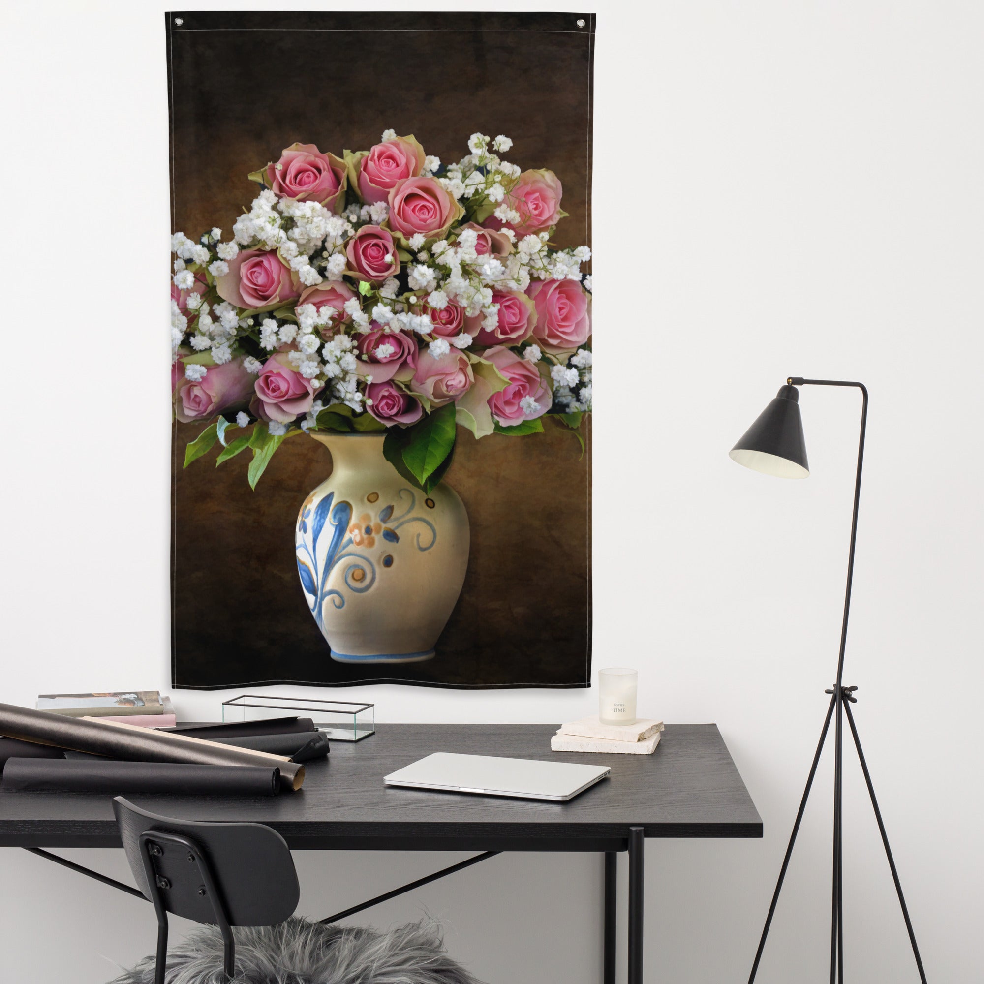 Flower Painting 3 Flag Tapestry-3