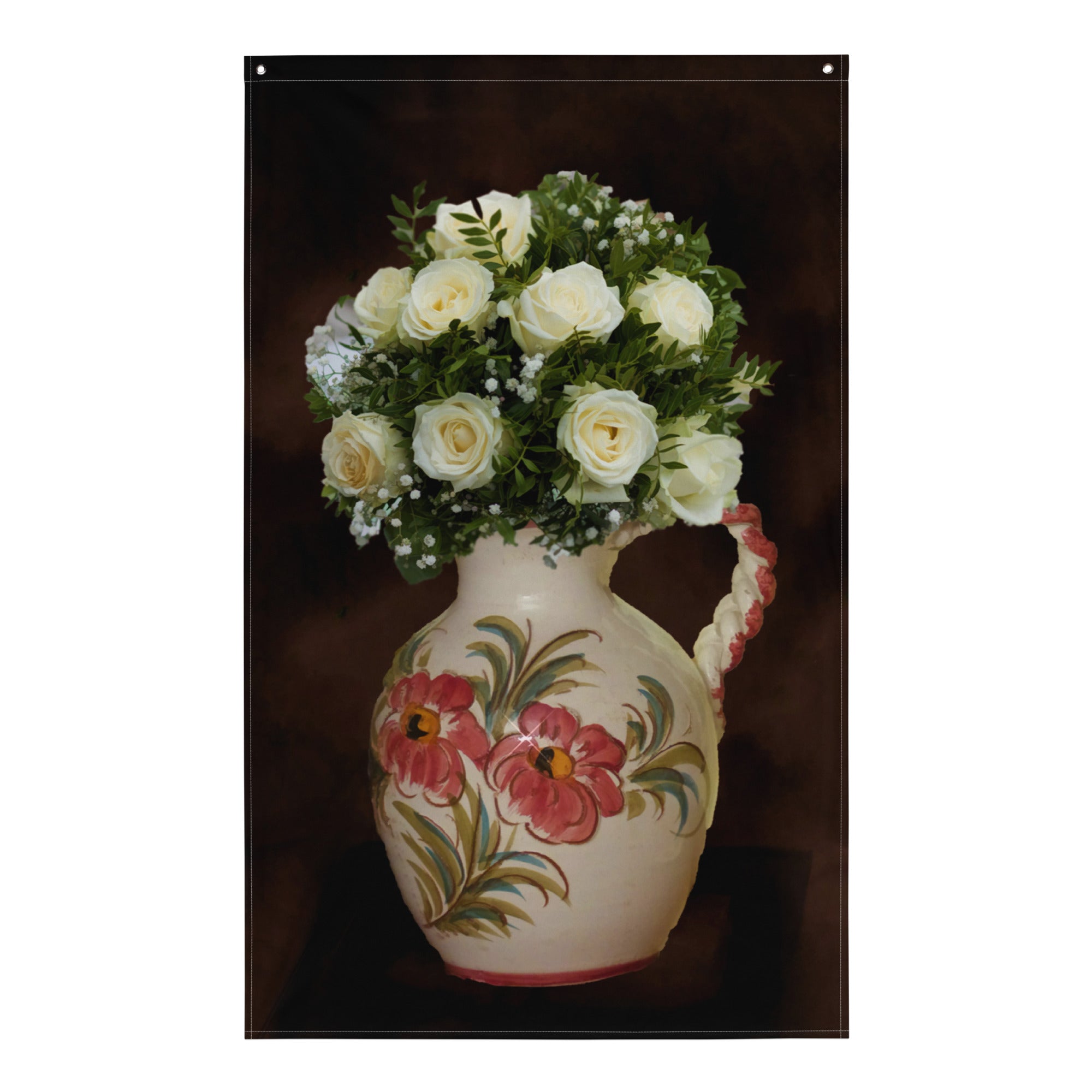 White Rose Flowers Painting Flag Tapestry-0