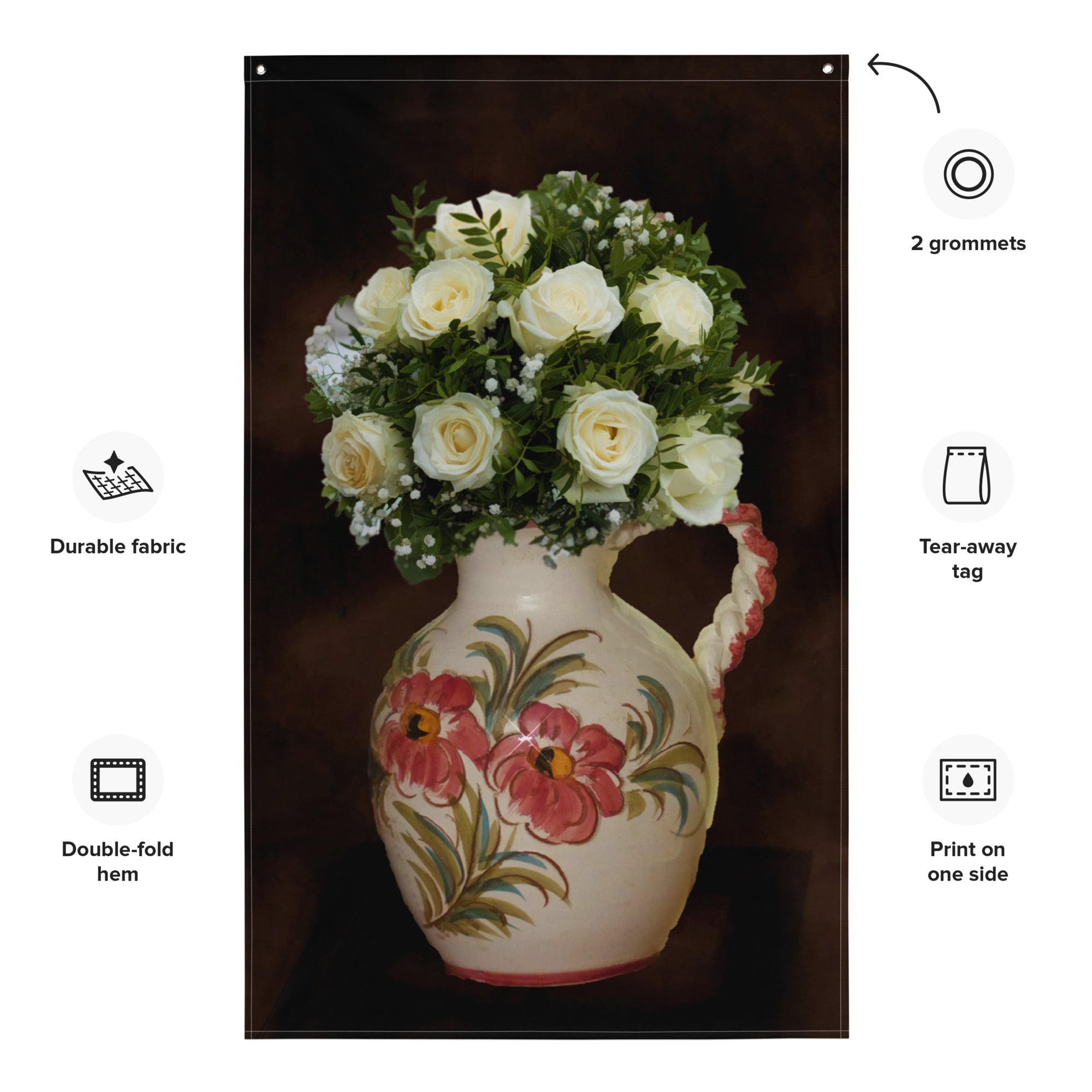 White Rose Flowers Painting Flag Tapestry-1