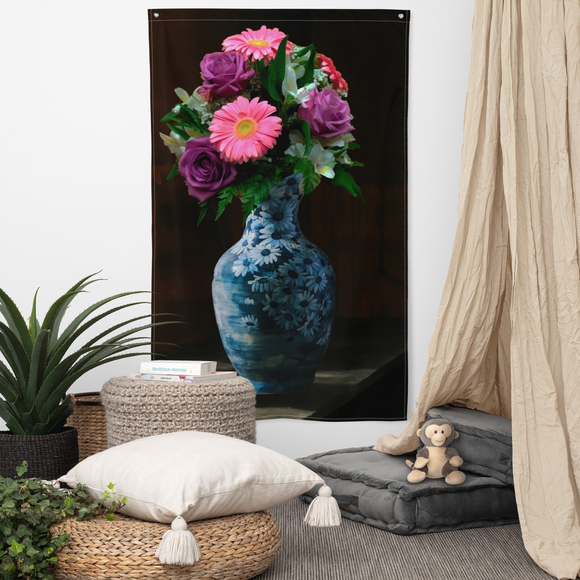 Flowers Wall art Painting Flag Tapestry-4