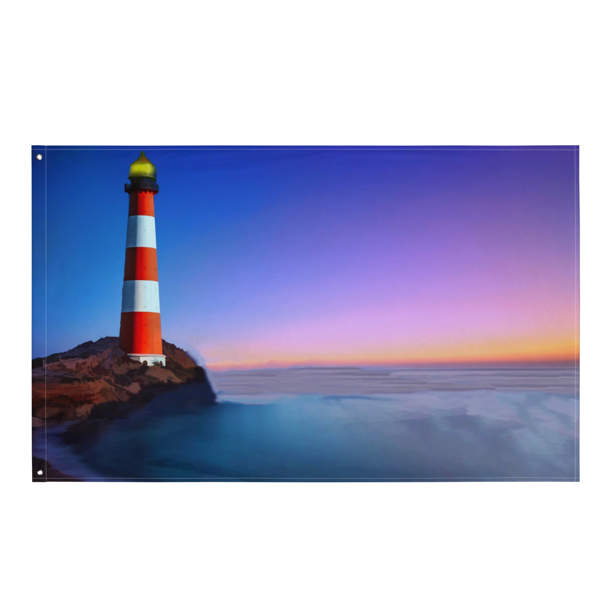 Lighthouse Painting 3 Flag Tapestry-0