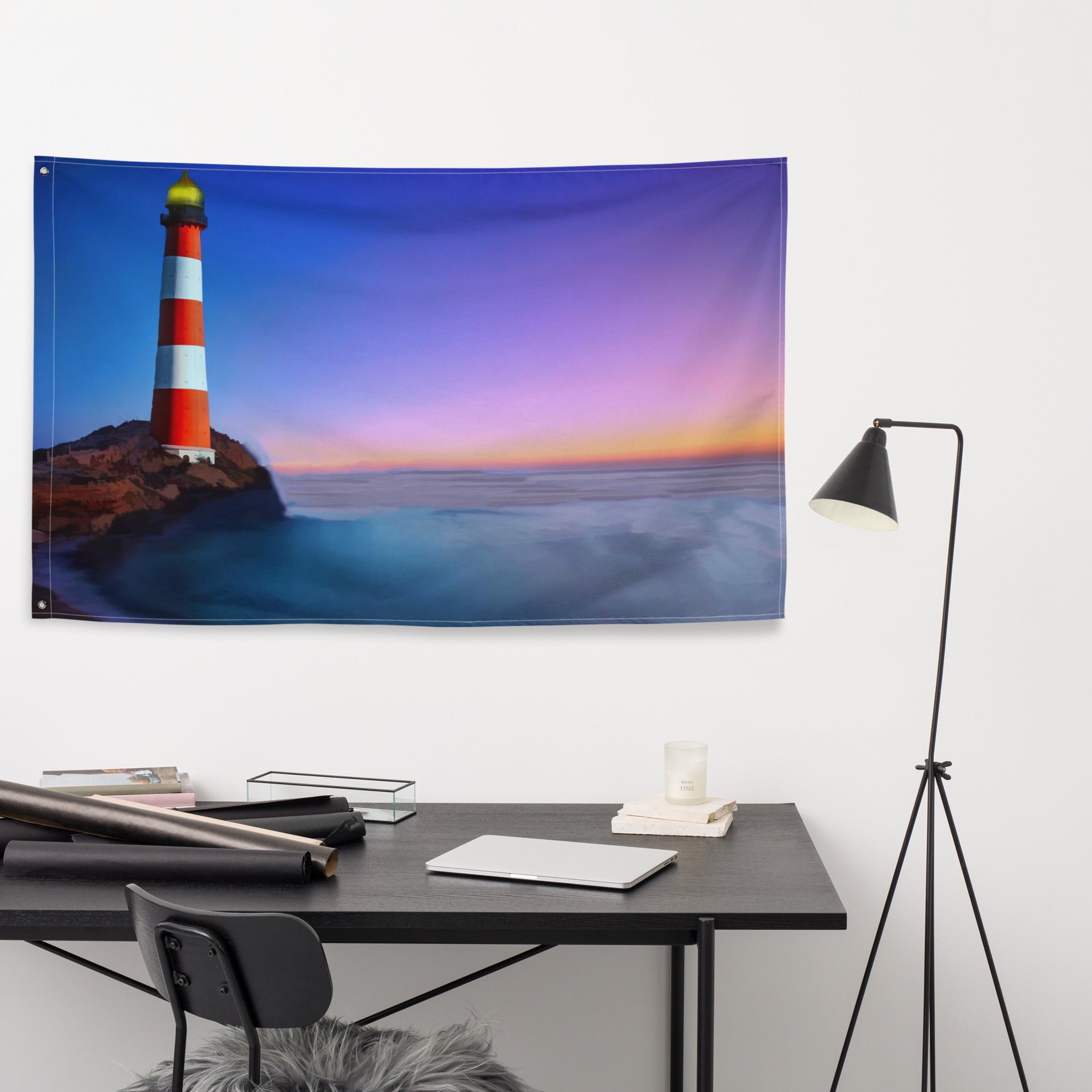 Lighthouse Painting 3 Flag Tapestry-3