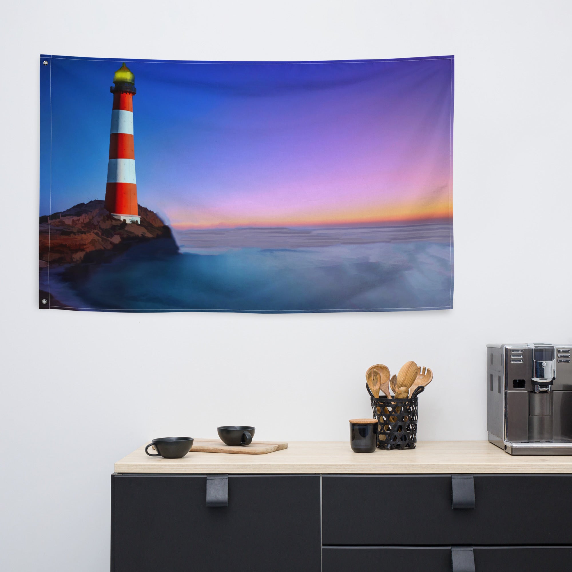 Lighthouse Painting 3 Flag Tapestry-4