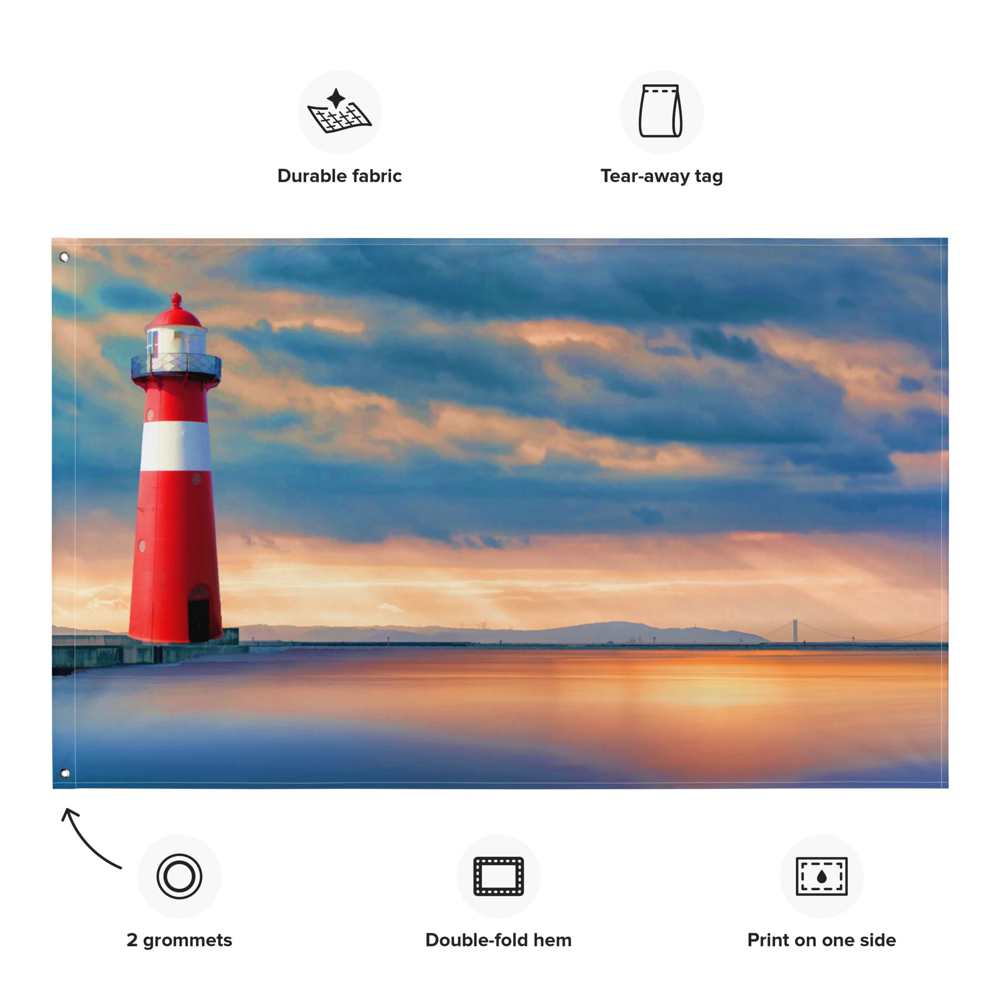 Lighthouse Sunset  Painting Flag Tapestry-1