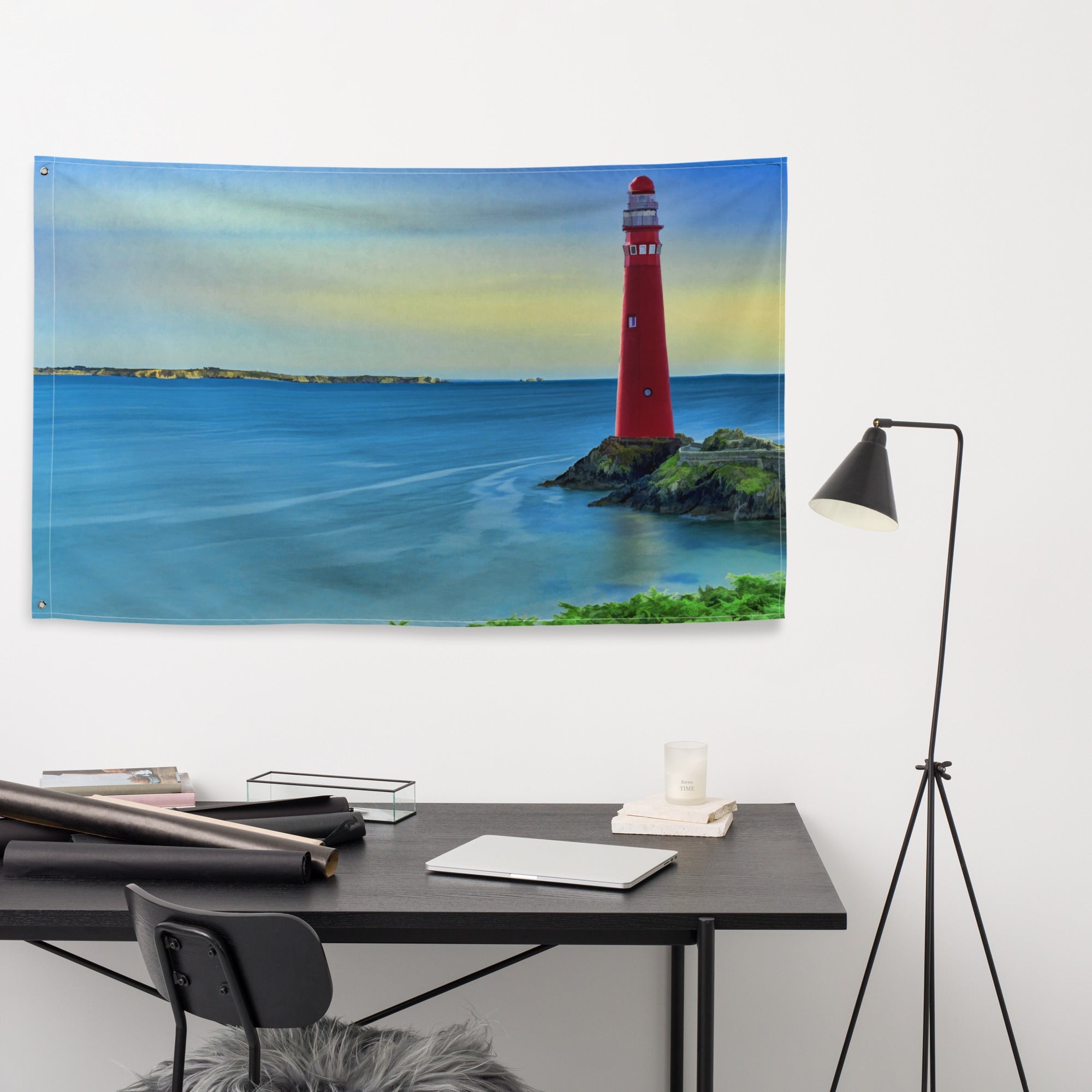 Lighthouse Painting 4 Flag Tapestry-3