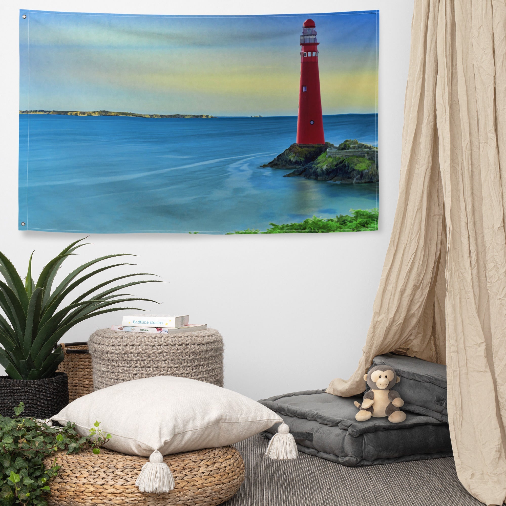 Lighthouse Painting 4 Flag Tapestry-4