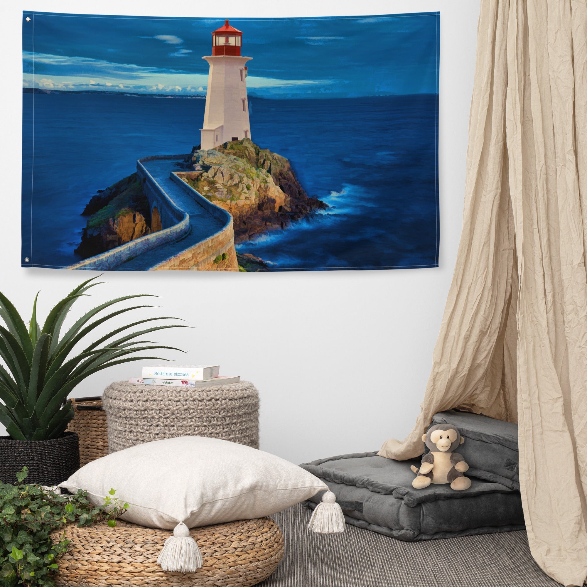 Pathway to Lighthouse Painting Flag Tapestry-4