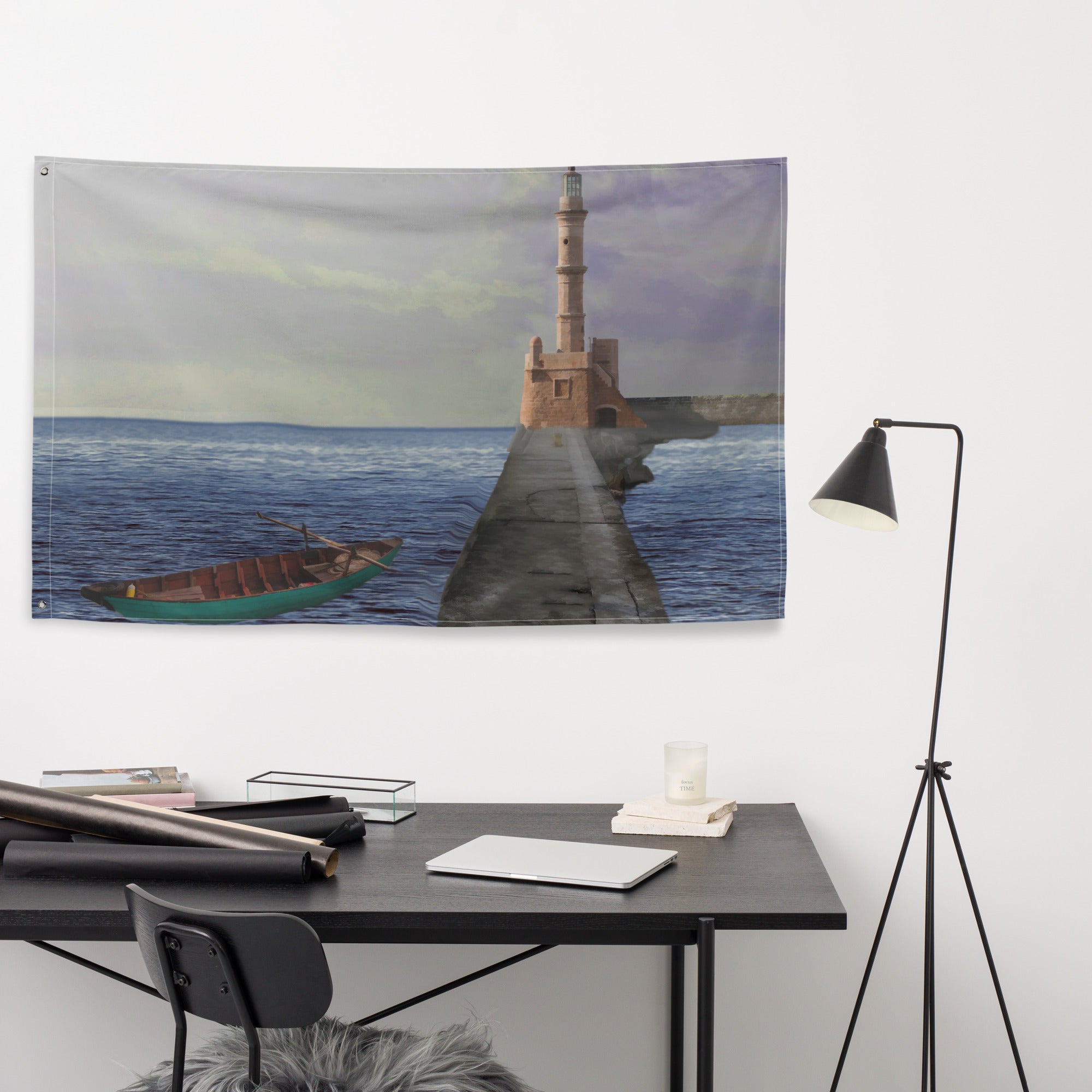 Path to Lighthouse Painting Flag Tapestry-3