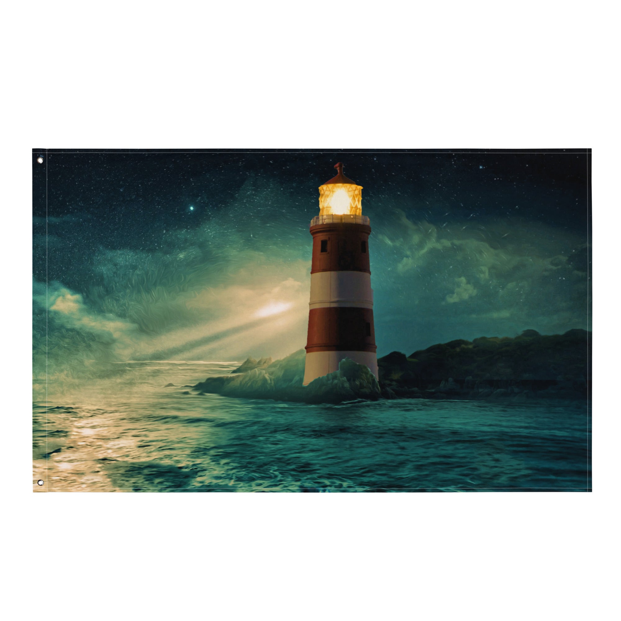 Lighthouse  in Storm Painting Flag Tapestry-0