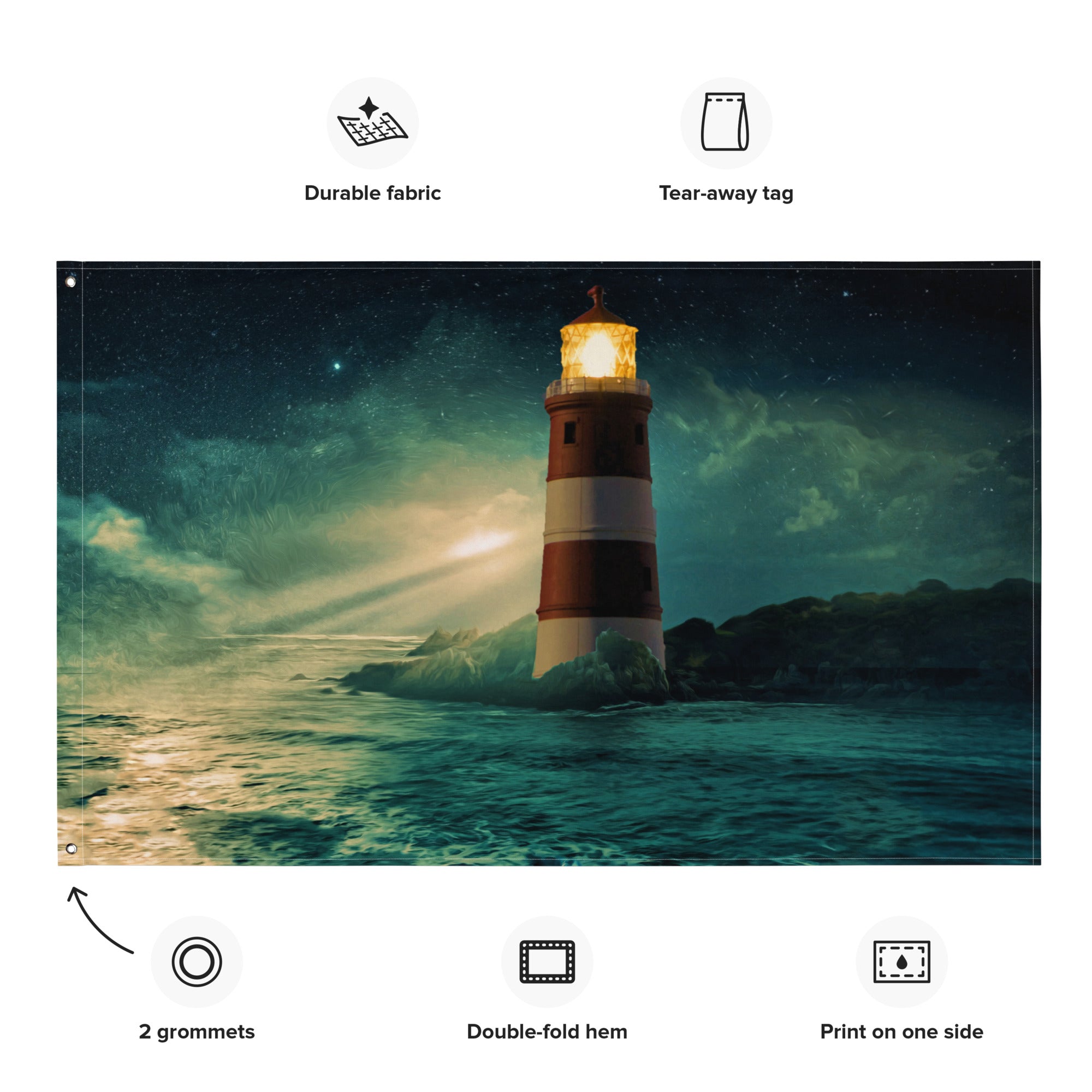 Lighthouse  in Storm Painting Flag Tapestry-1