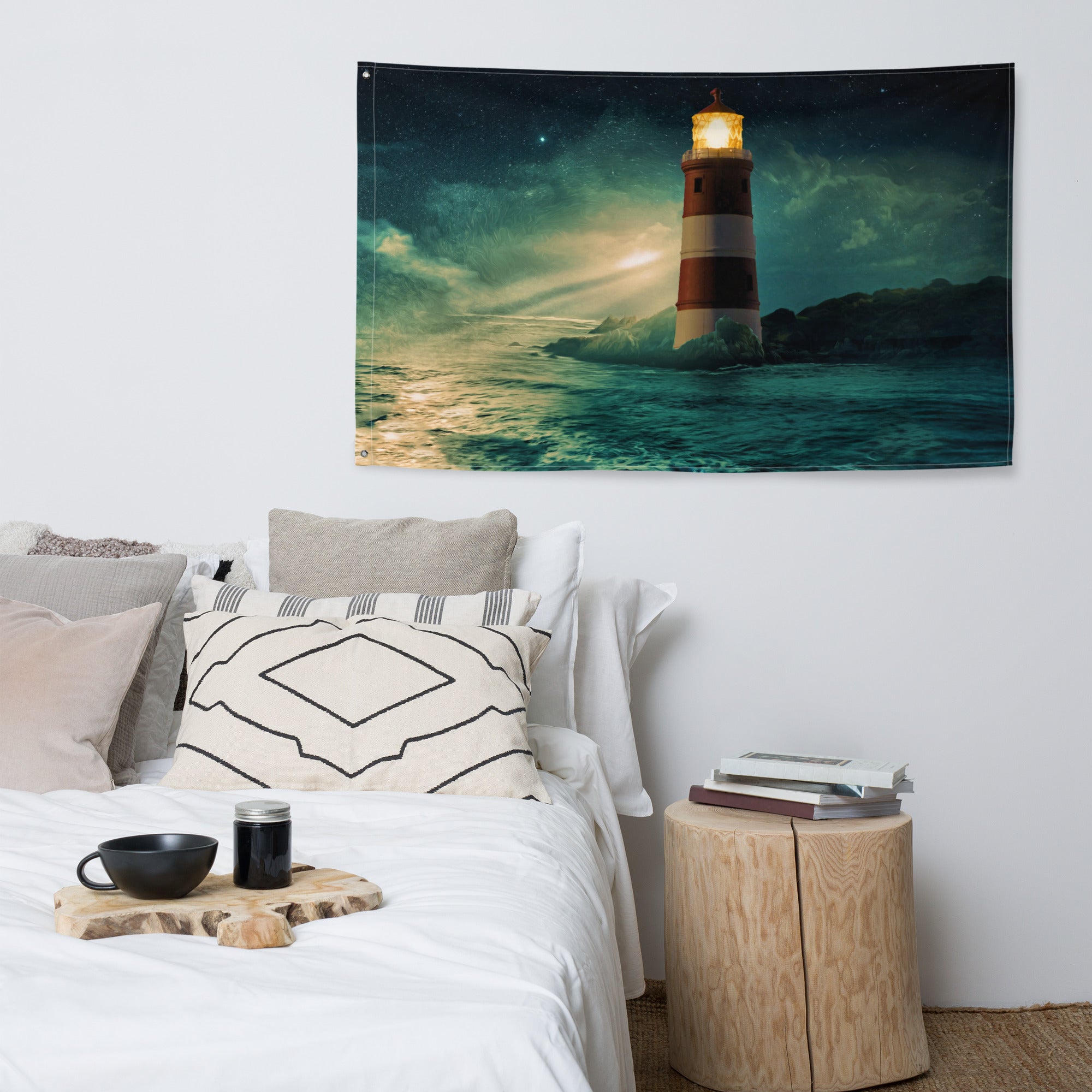 Lighthouse  in Storm Painting Flag Tapestry-4
