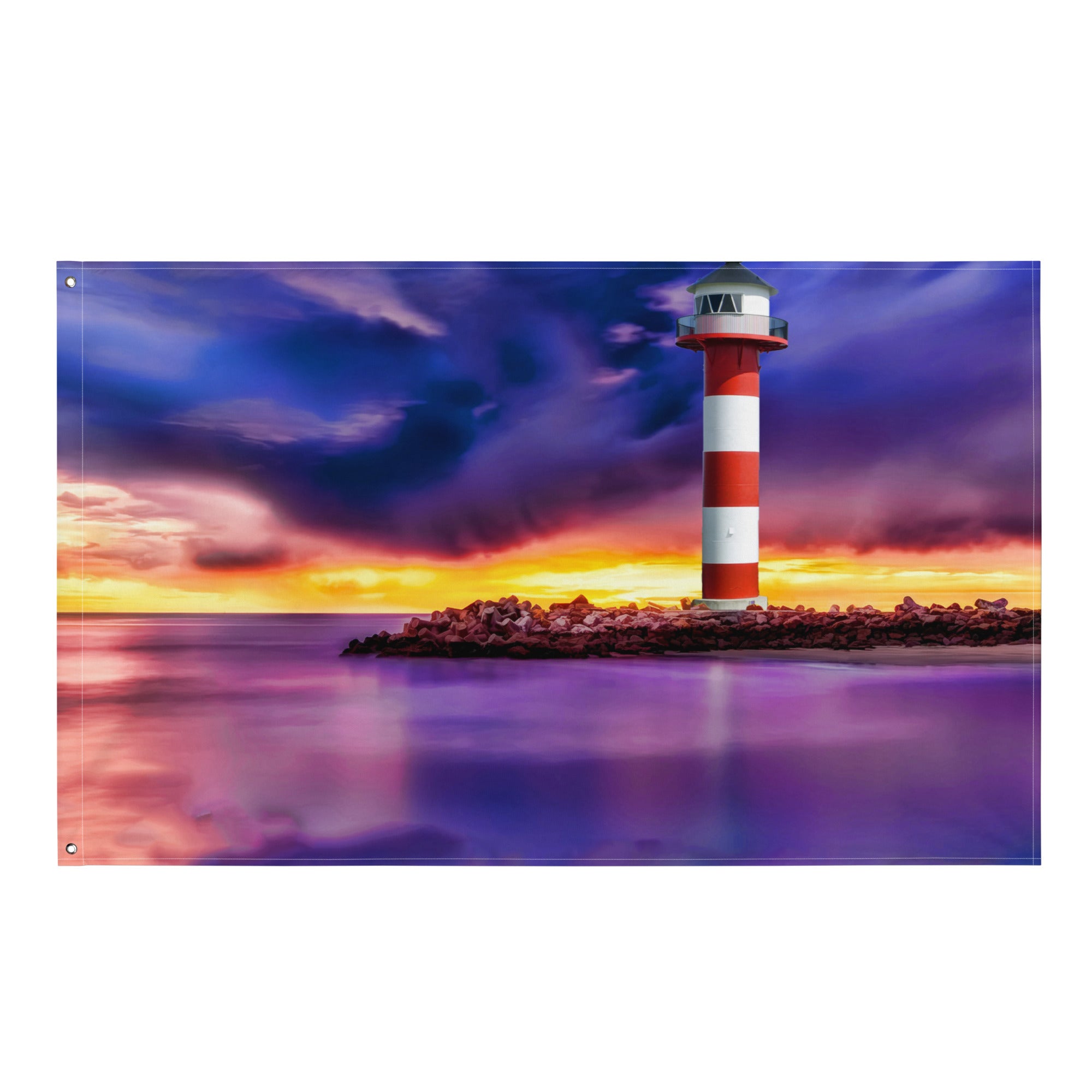 Beautiful Lighthouse Painting Flag Tapestry-0