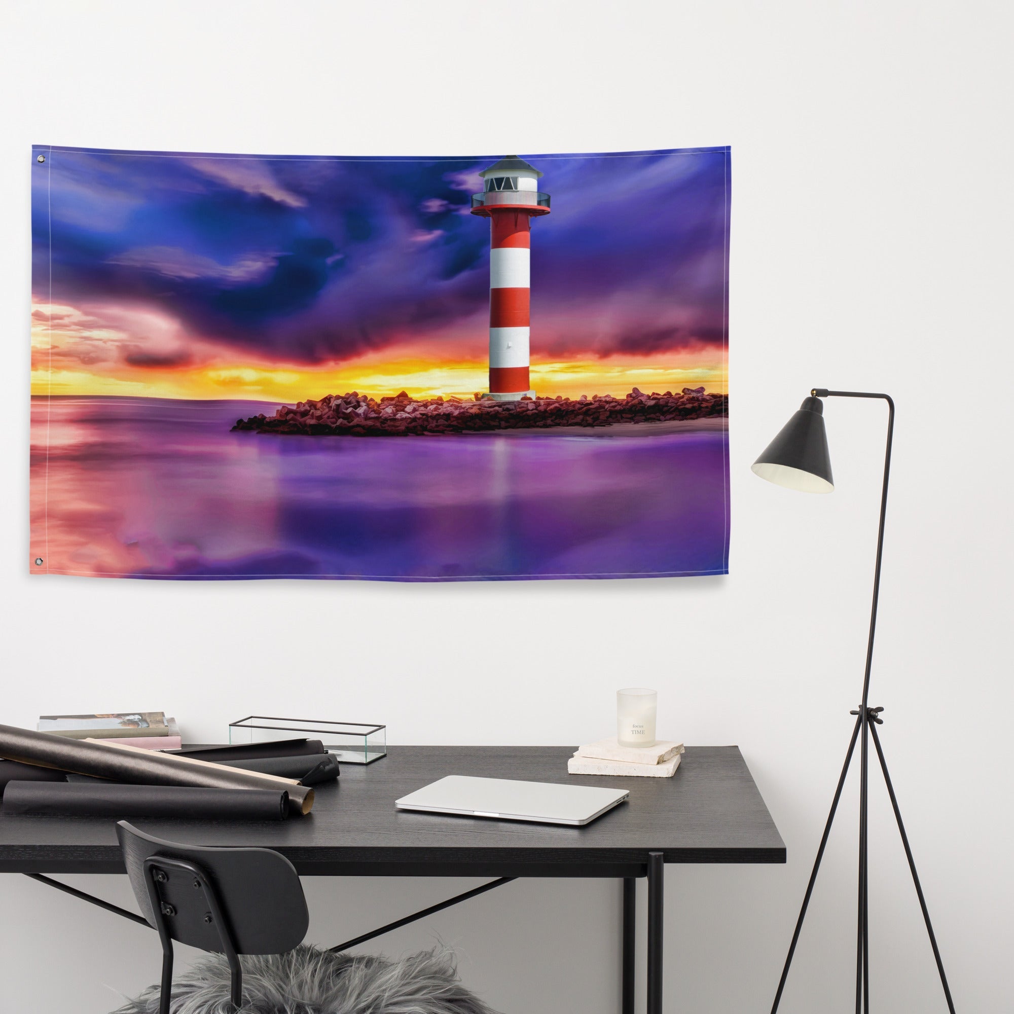 Beautiful Lighthouse Painting Flag Tapestry-3