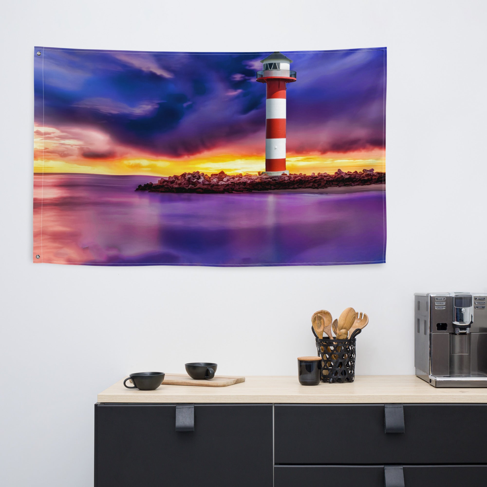 Beautiful Lighthouse Painting Flag Tapestry-4