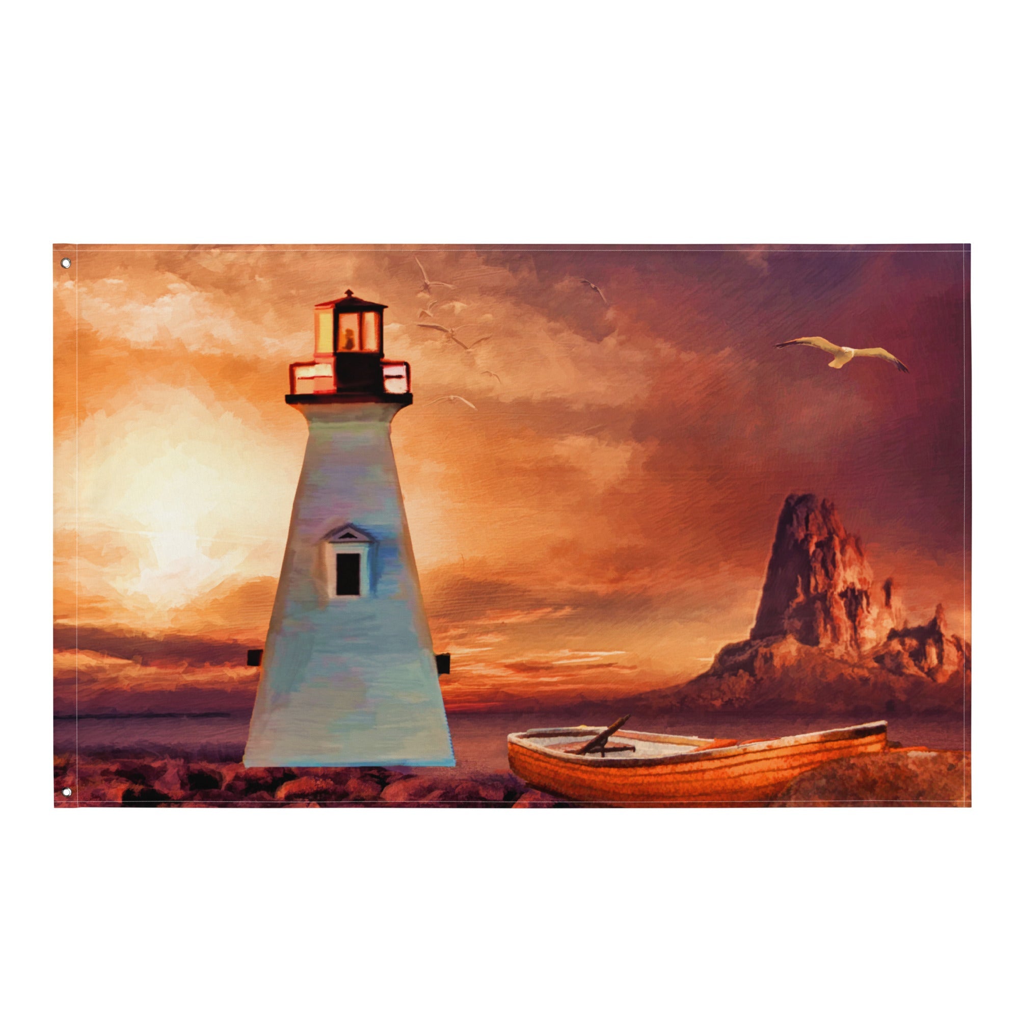 Vinatge Lighthouse Painting Flag Tapestry-0