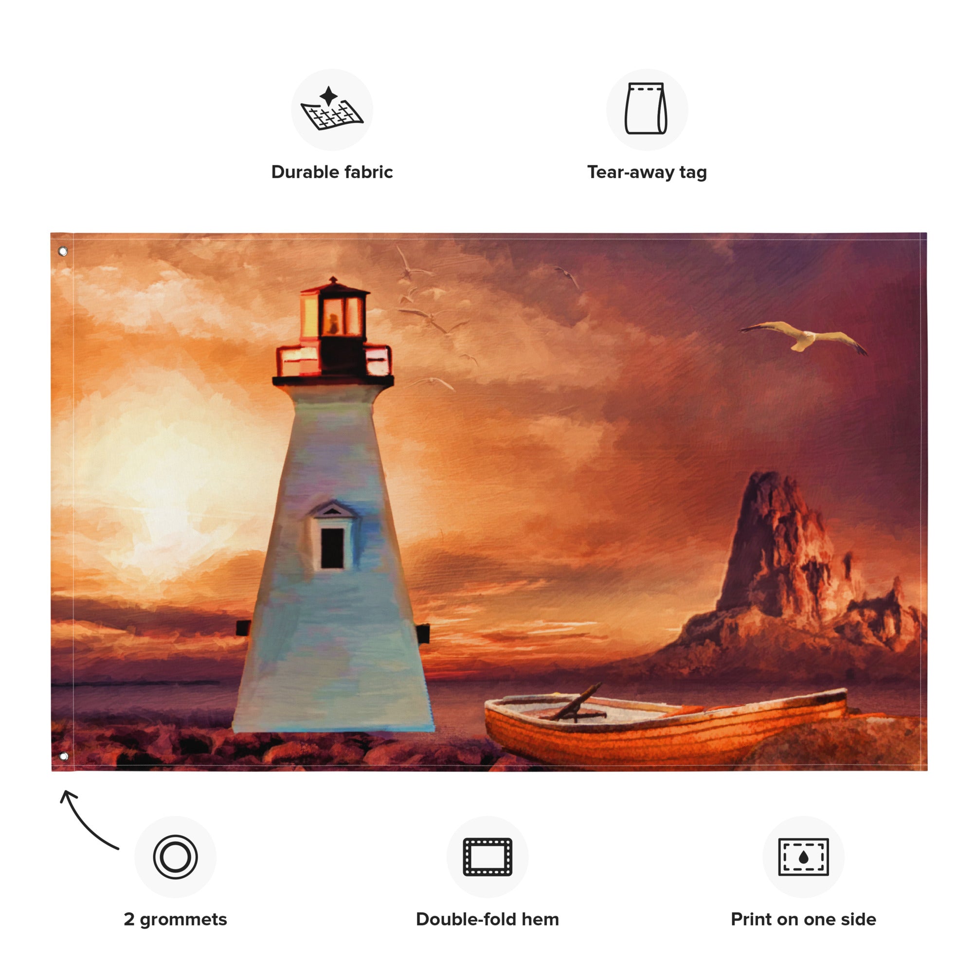 Vinatge Lighthouse Painting Flag Tapestry-1