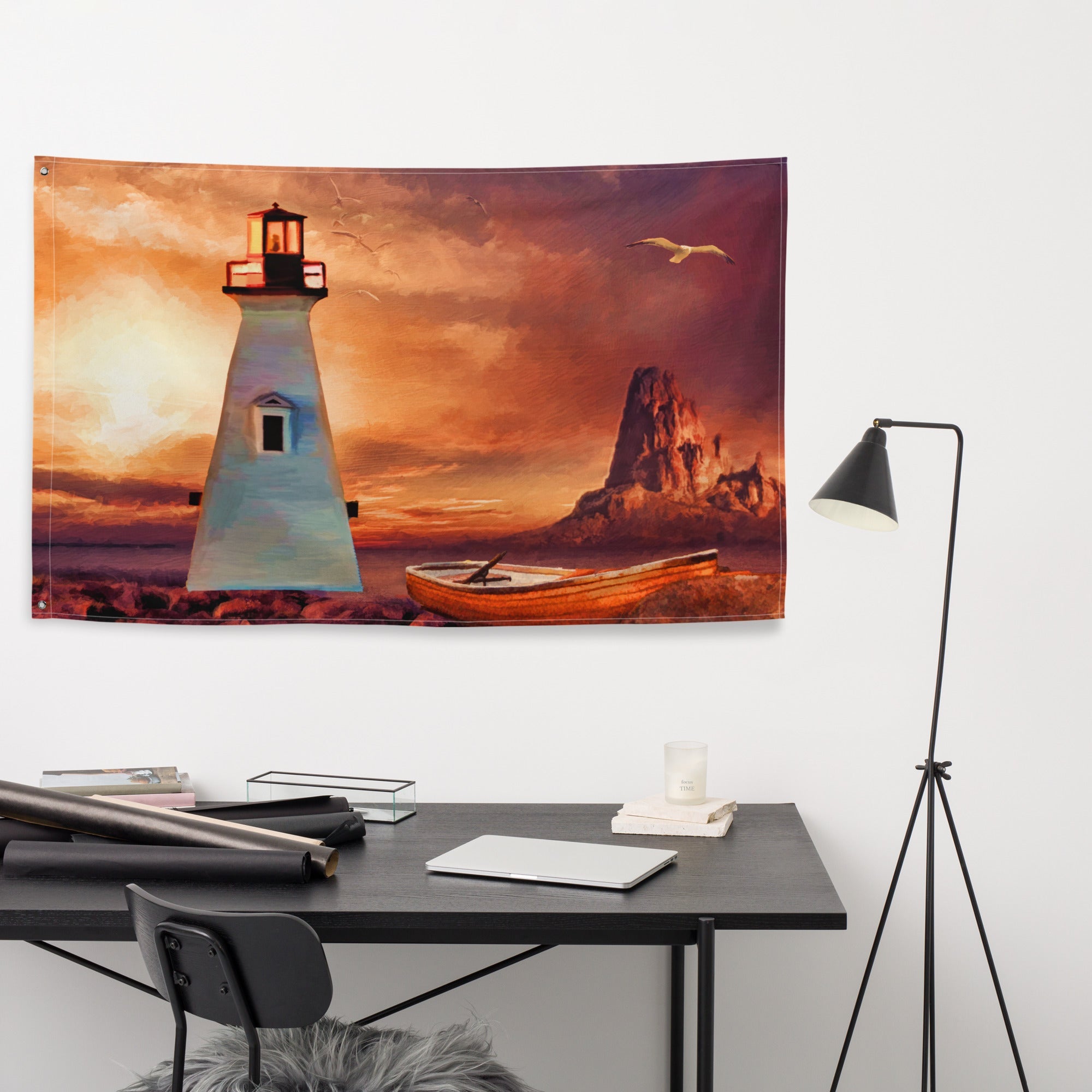 Vinatge Lighthouse Painting Flag Tapestry-3