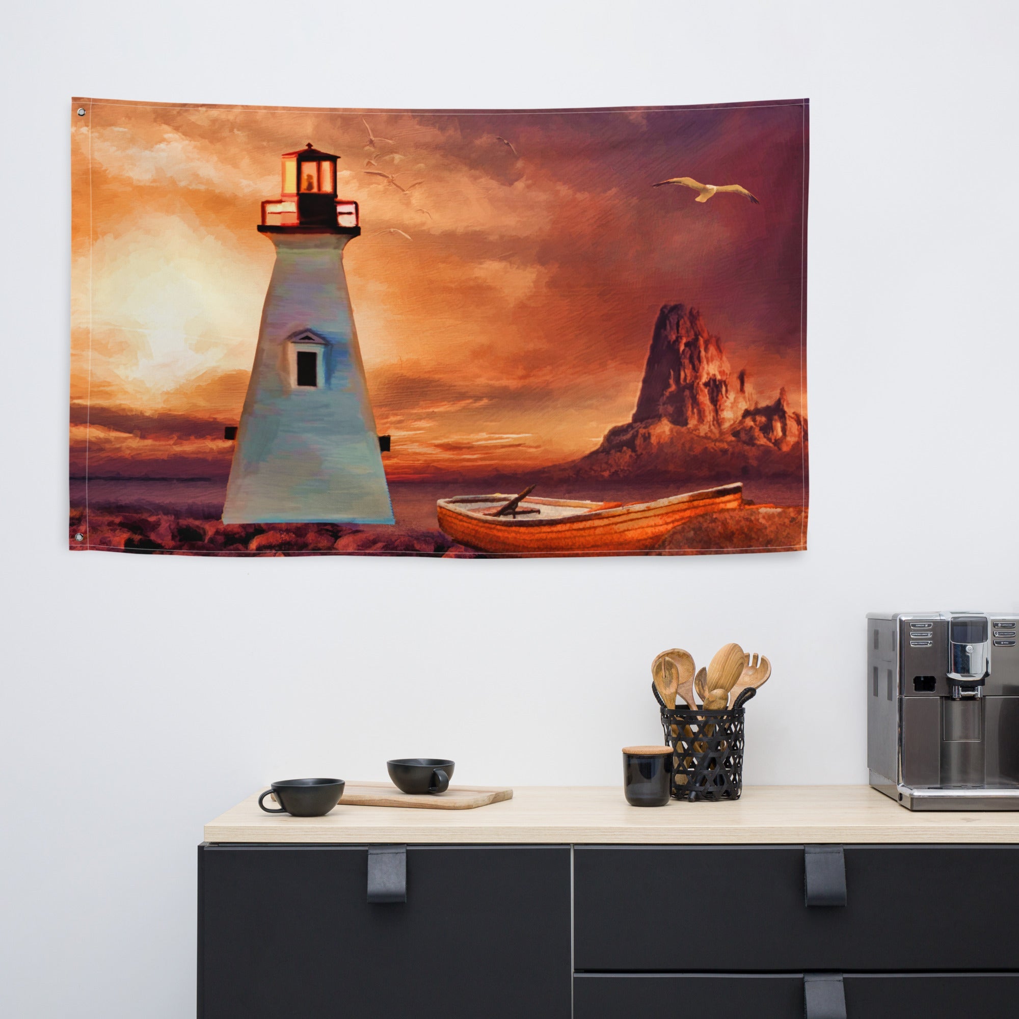 Vinatge Lighthouse Painting Flag Tapestry-4