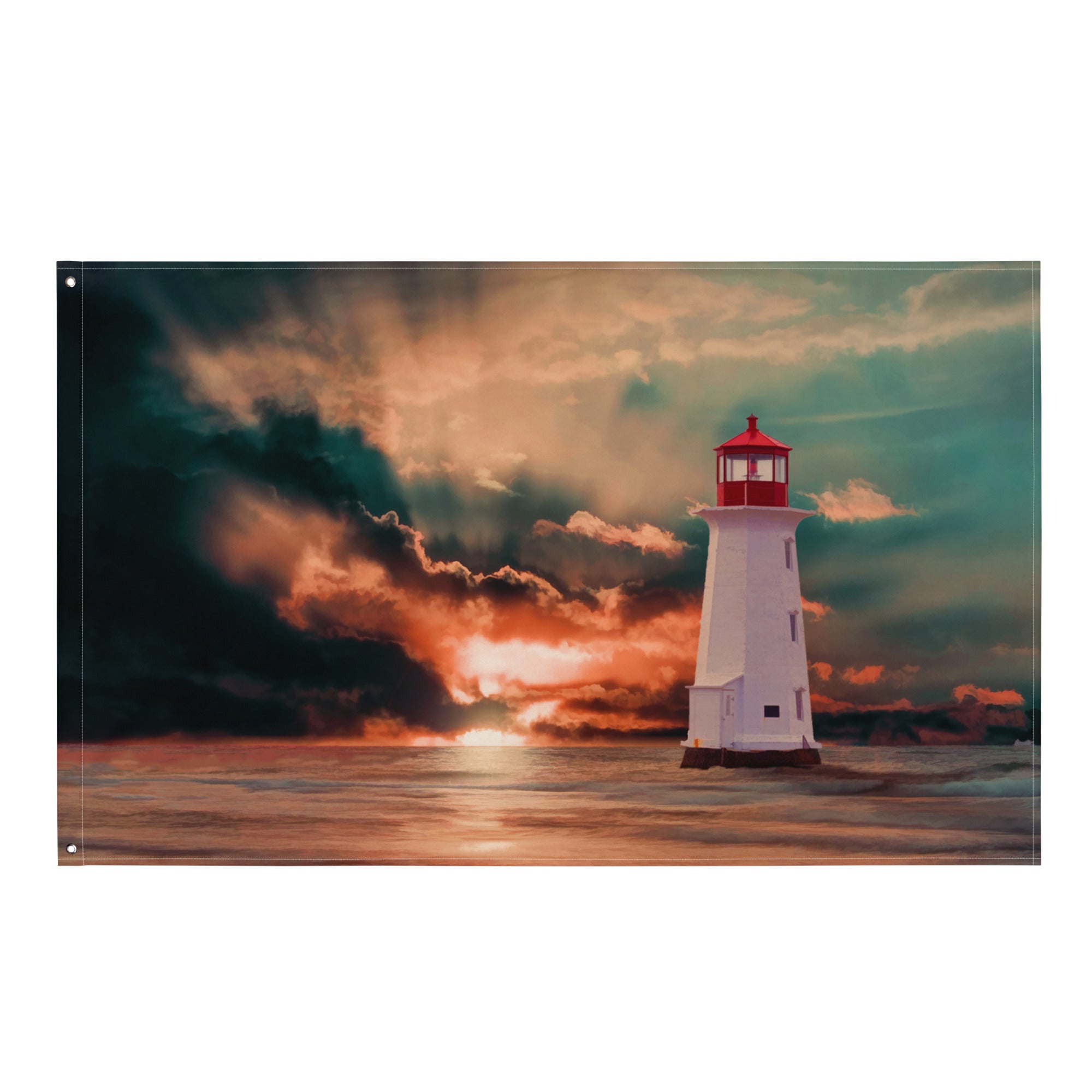 Vinatge Lighthouse Painting 2 Flag Tapestry-0