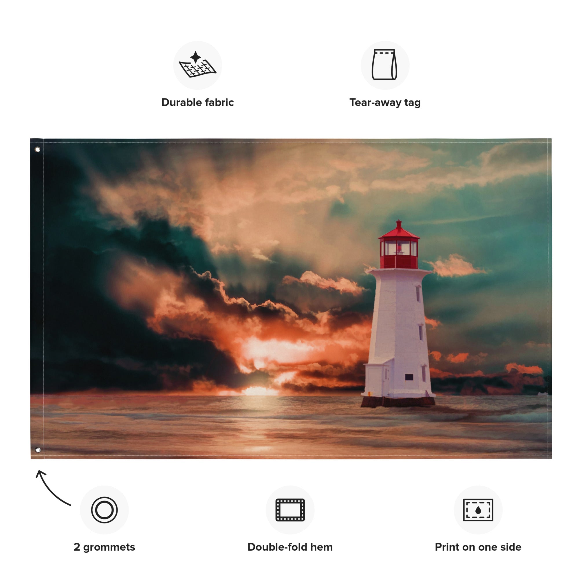 Vinatge Lighthouse Painting 2 Flag Tapestry-1