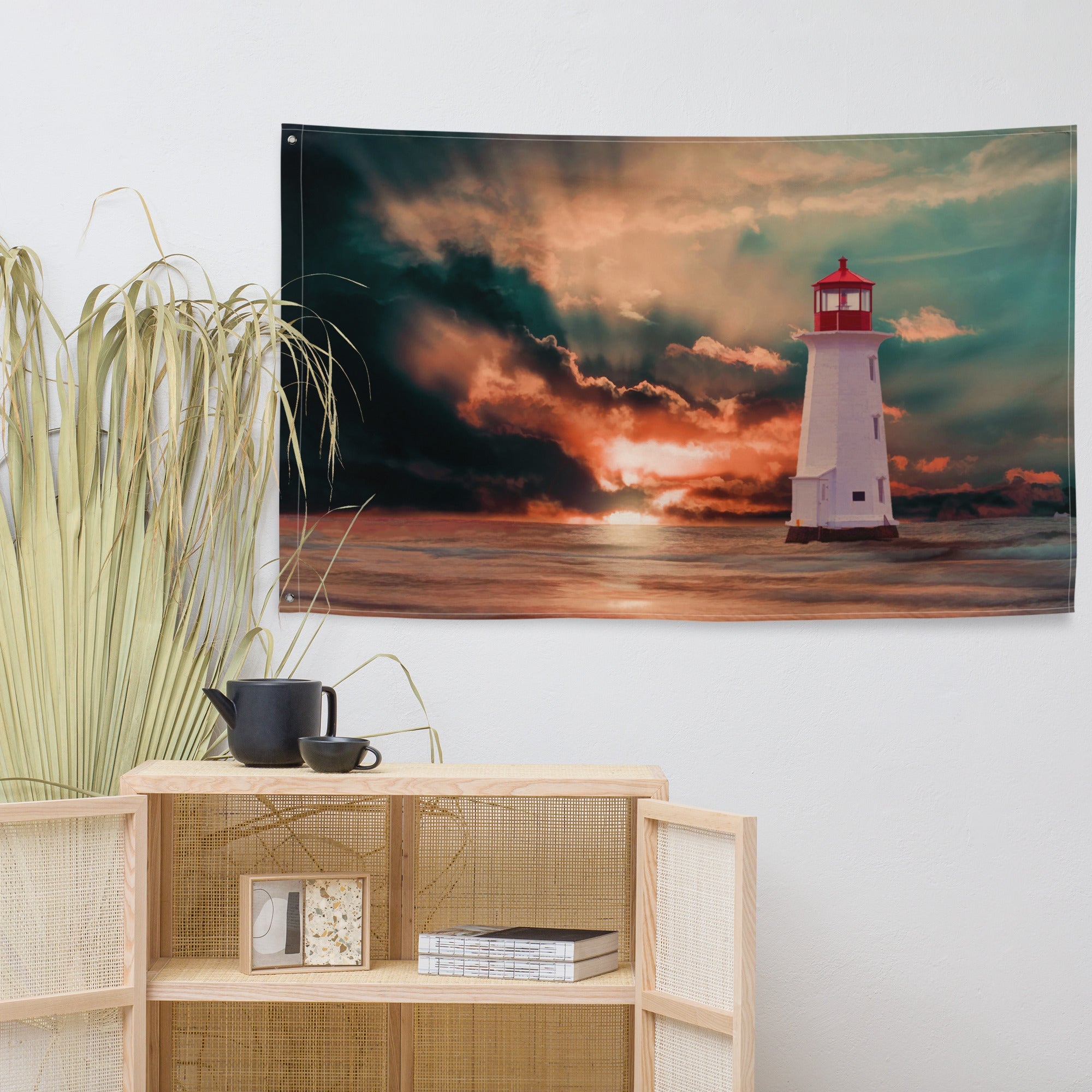 Vinatge Lighthouse Painting 2 Flag Tapestry-4