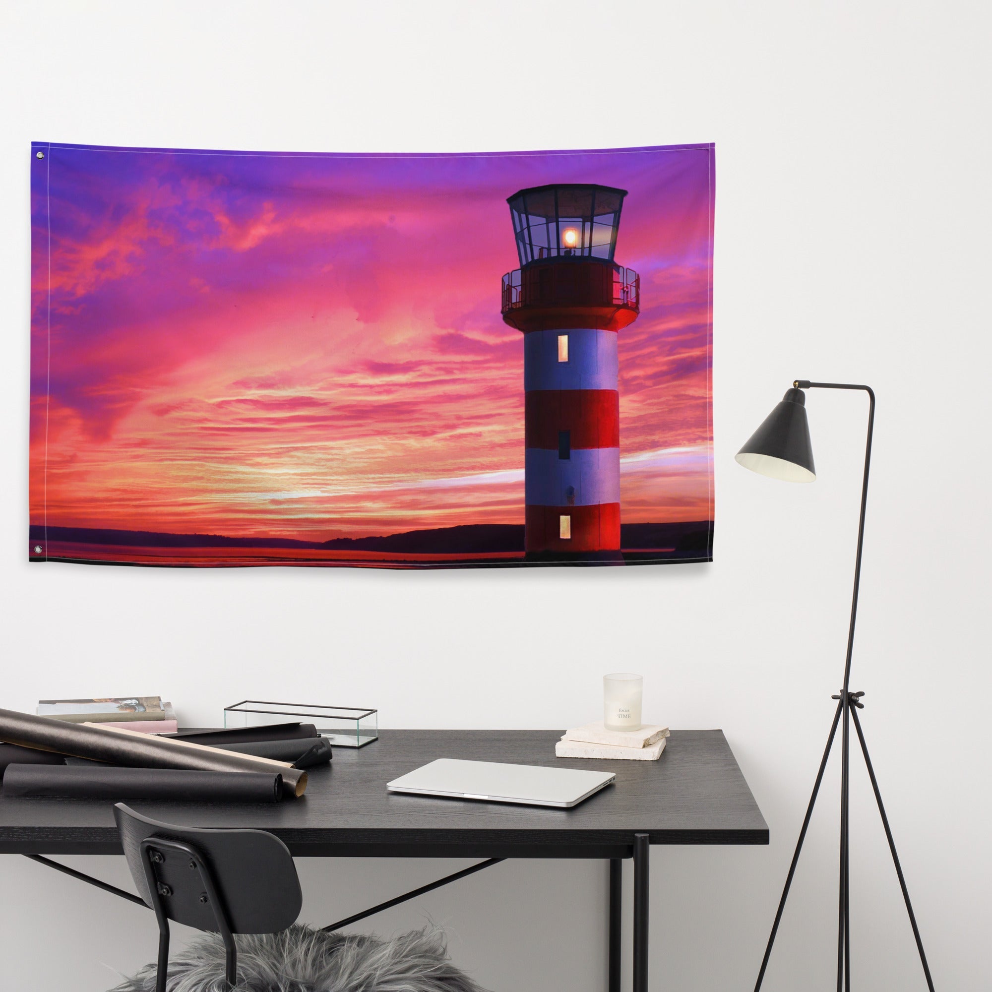 Lighthouse Painting 5 Flag Tapestry-3