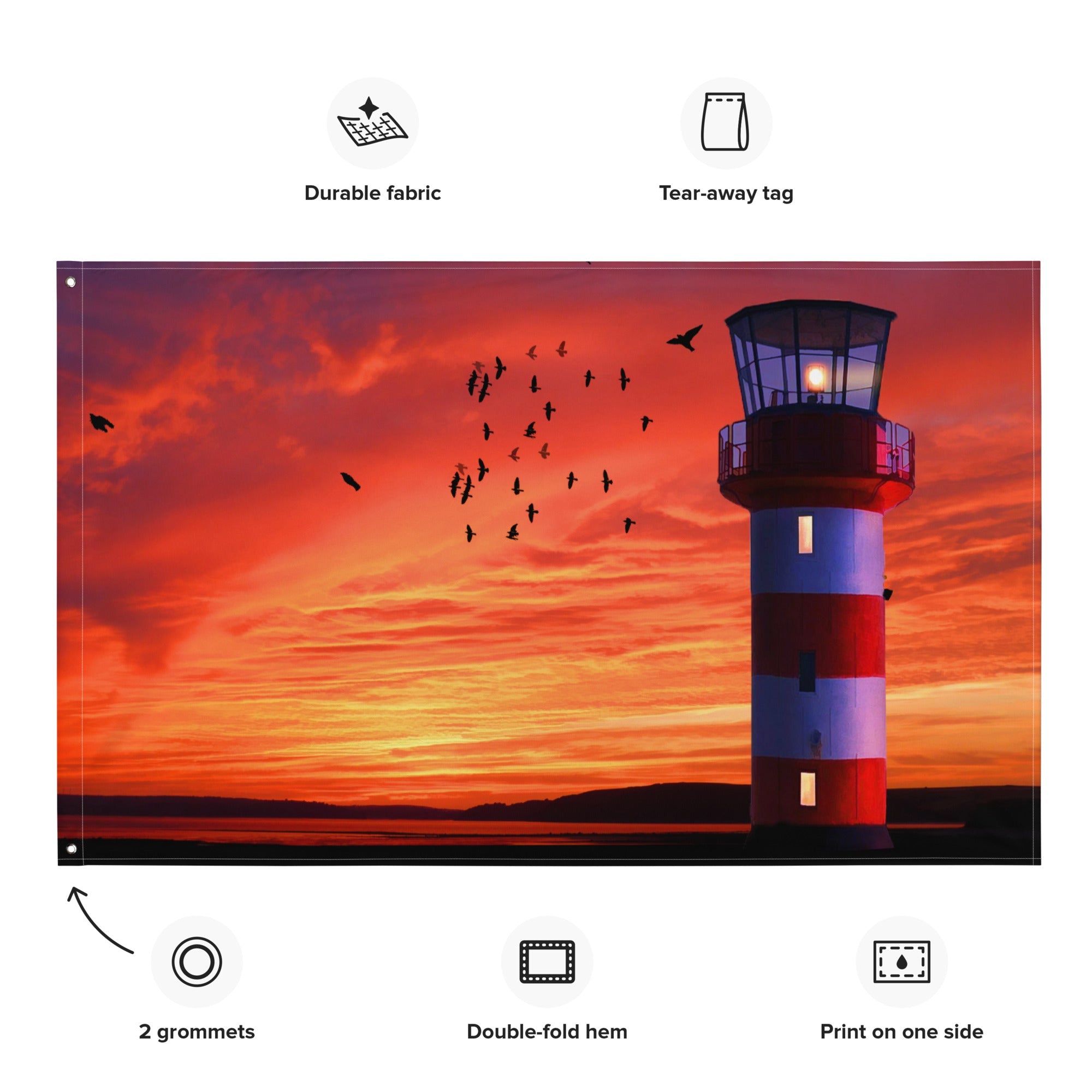 Lighthouse Sunset Painting 2 Flag Tapestry-1