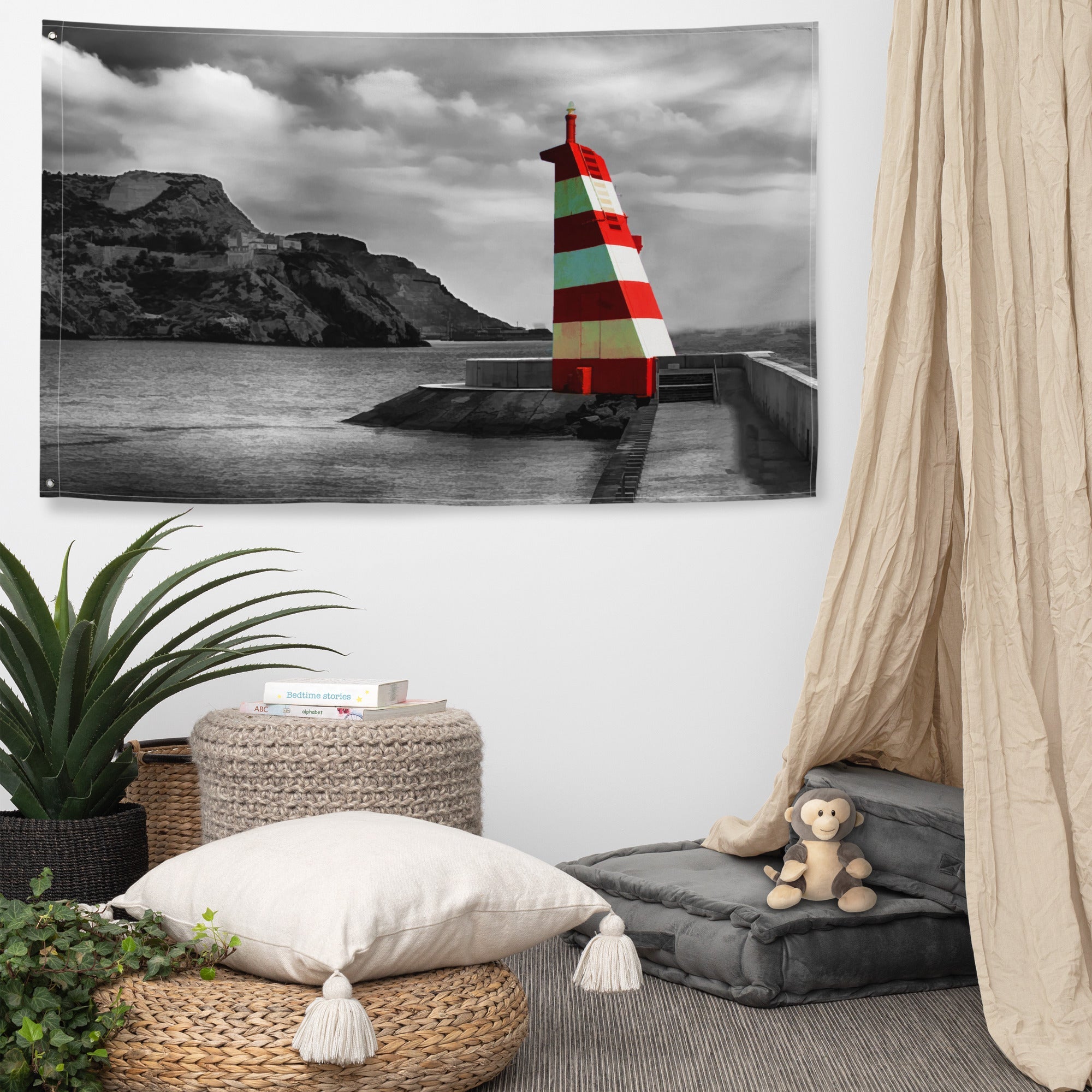 Lighthouse Landscape-Horizontol Painting Flag Tapestry-4