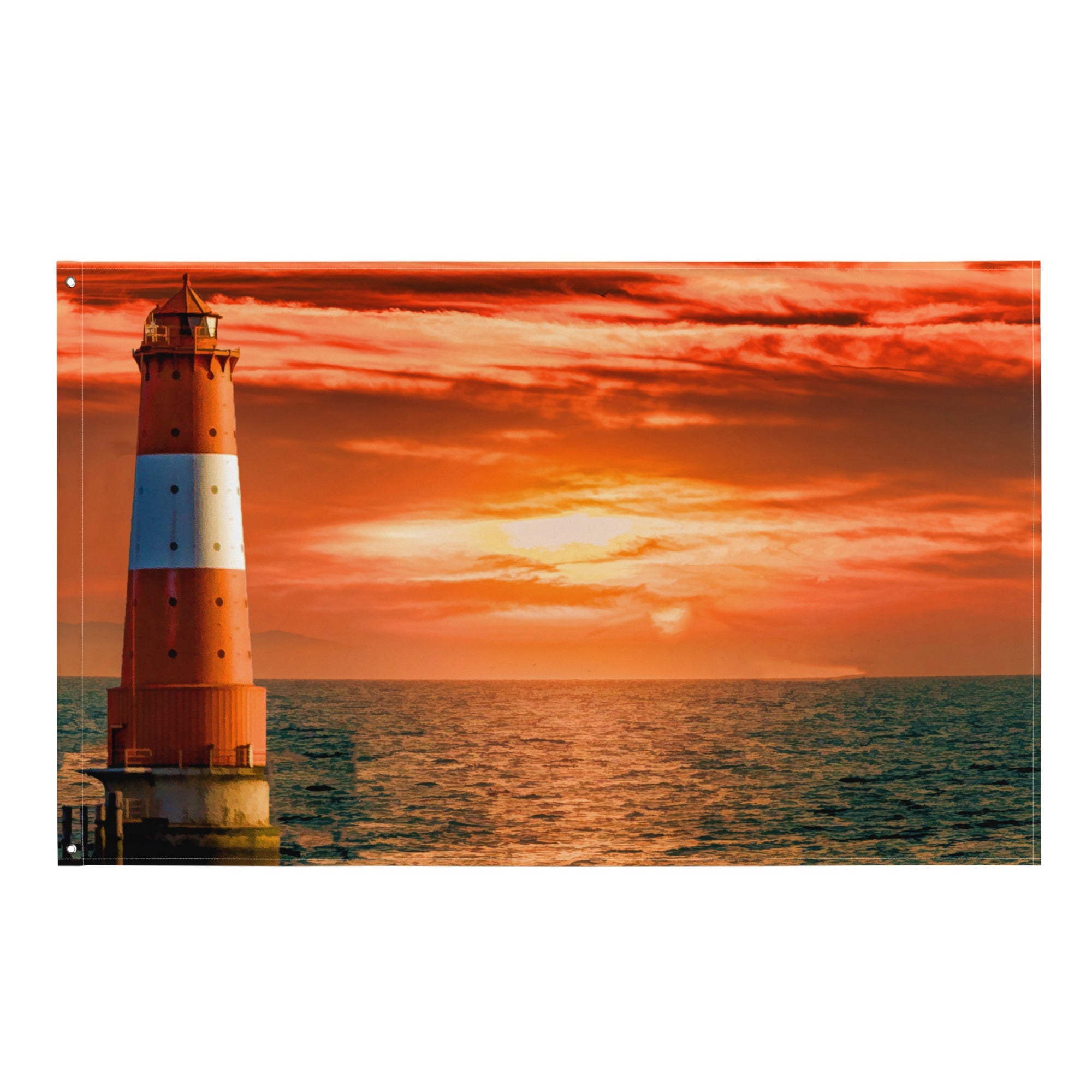 Sea Lighthouse Painting Flag Tapestry-0