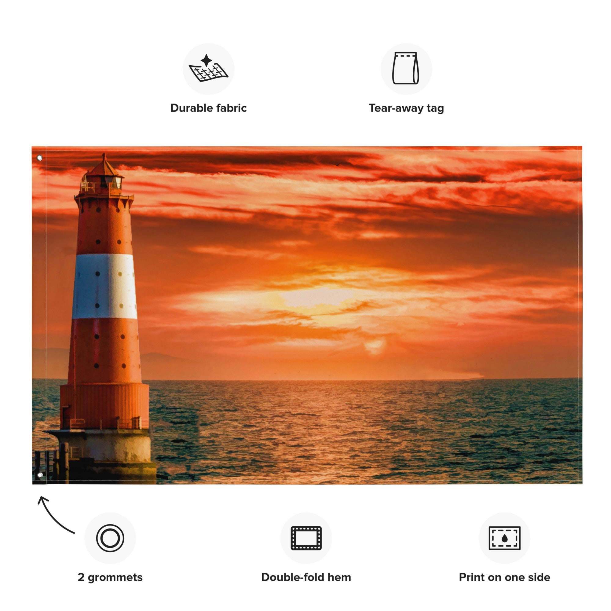 Sea Lighthouse Painting Flag Tapestry-1