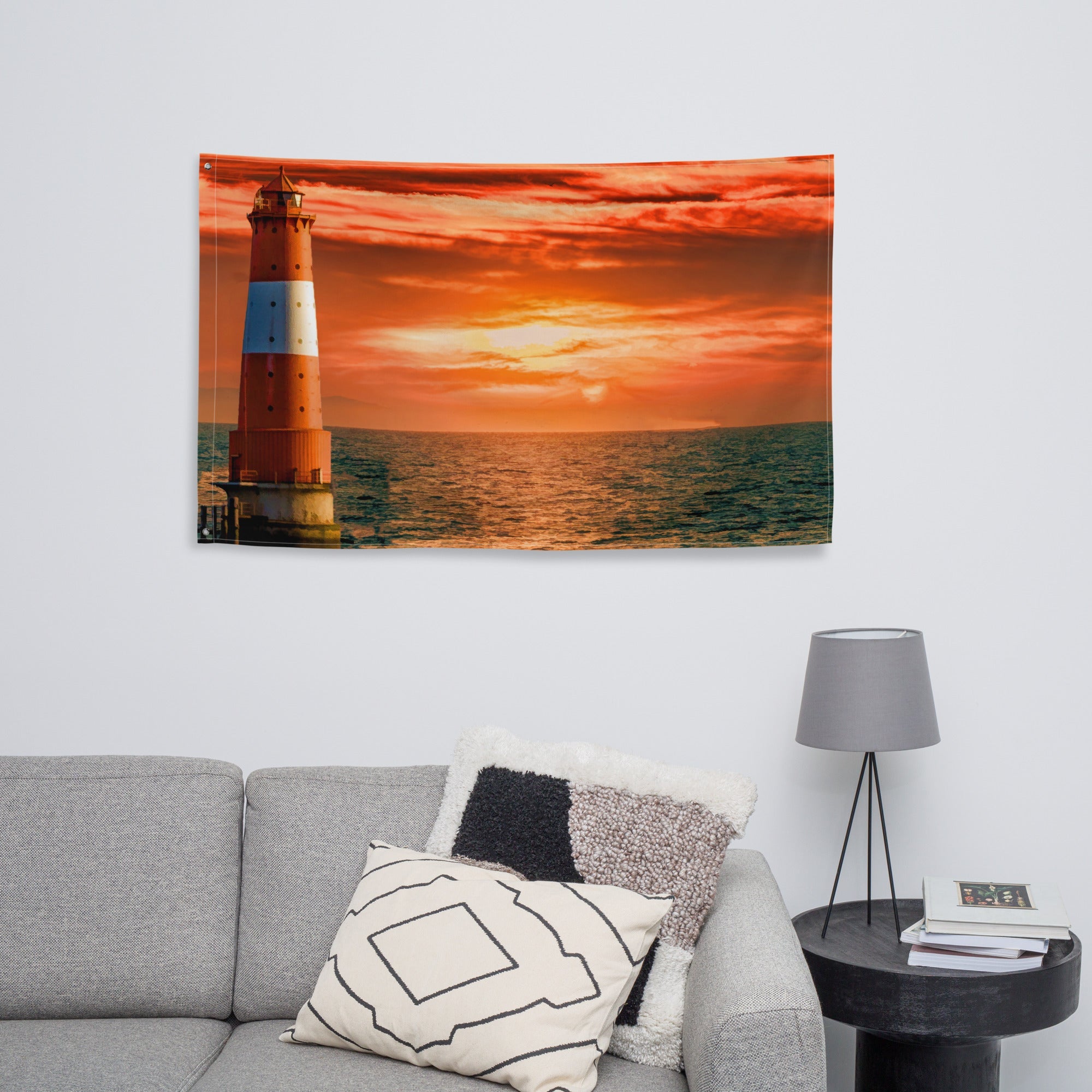 Sea Lighthouse Painting Flag Tapestry-3